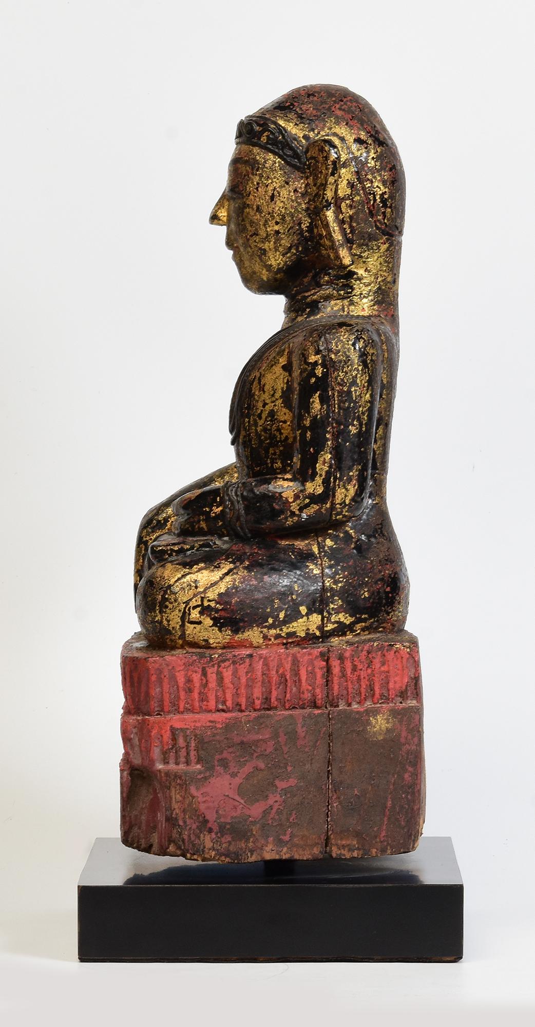 18th Century, Mon, Antique Burmese Wooden Seated Buddha For Sale 2