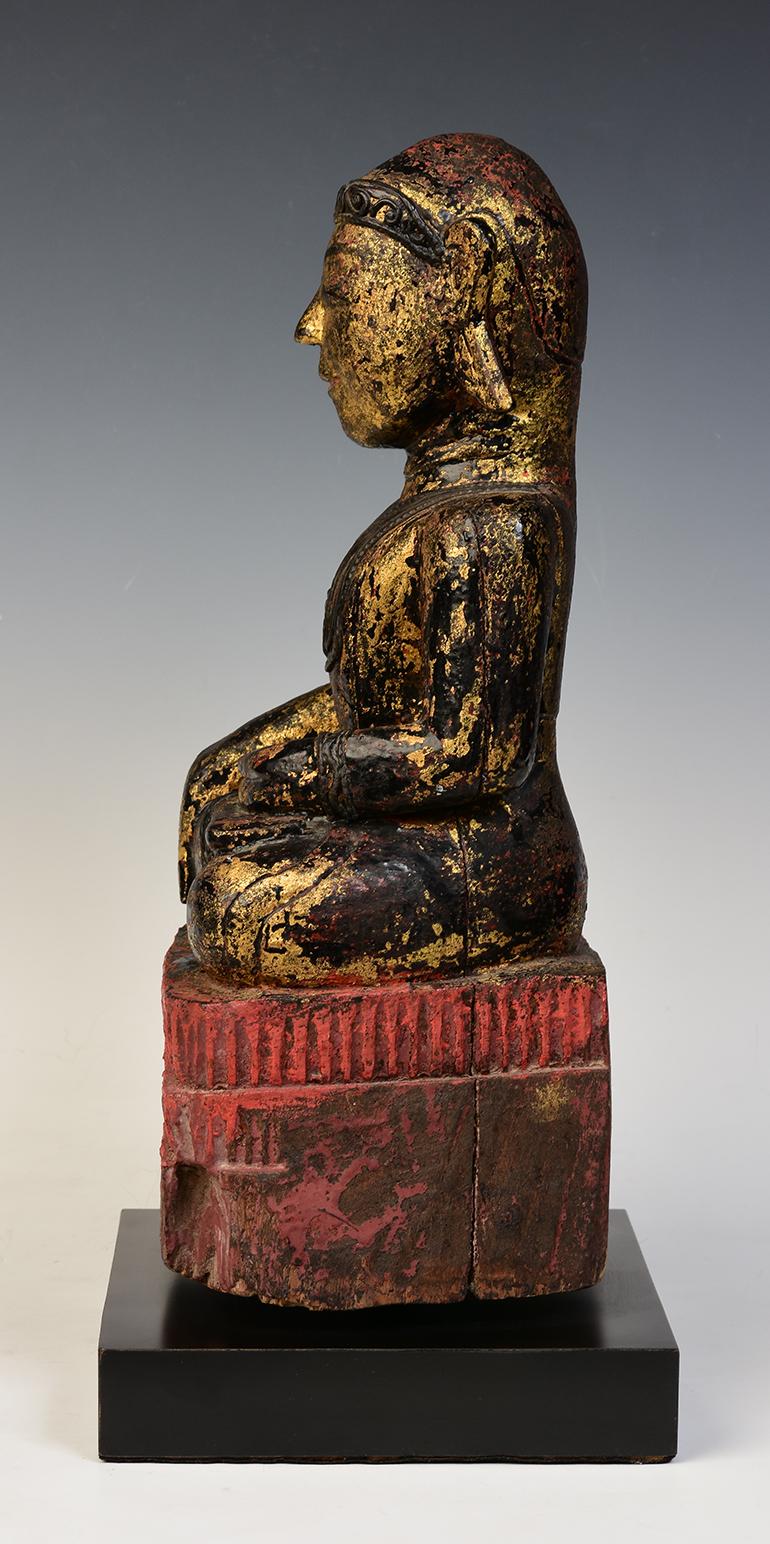 18th Century, Mon, Antique Burmese Wooden Seated Buddha 3