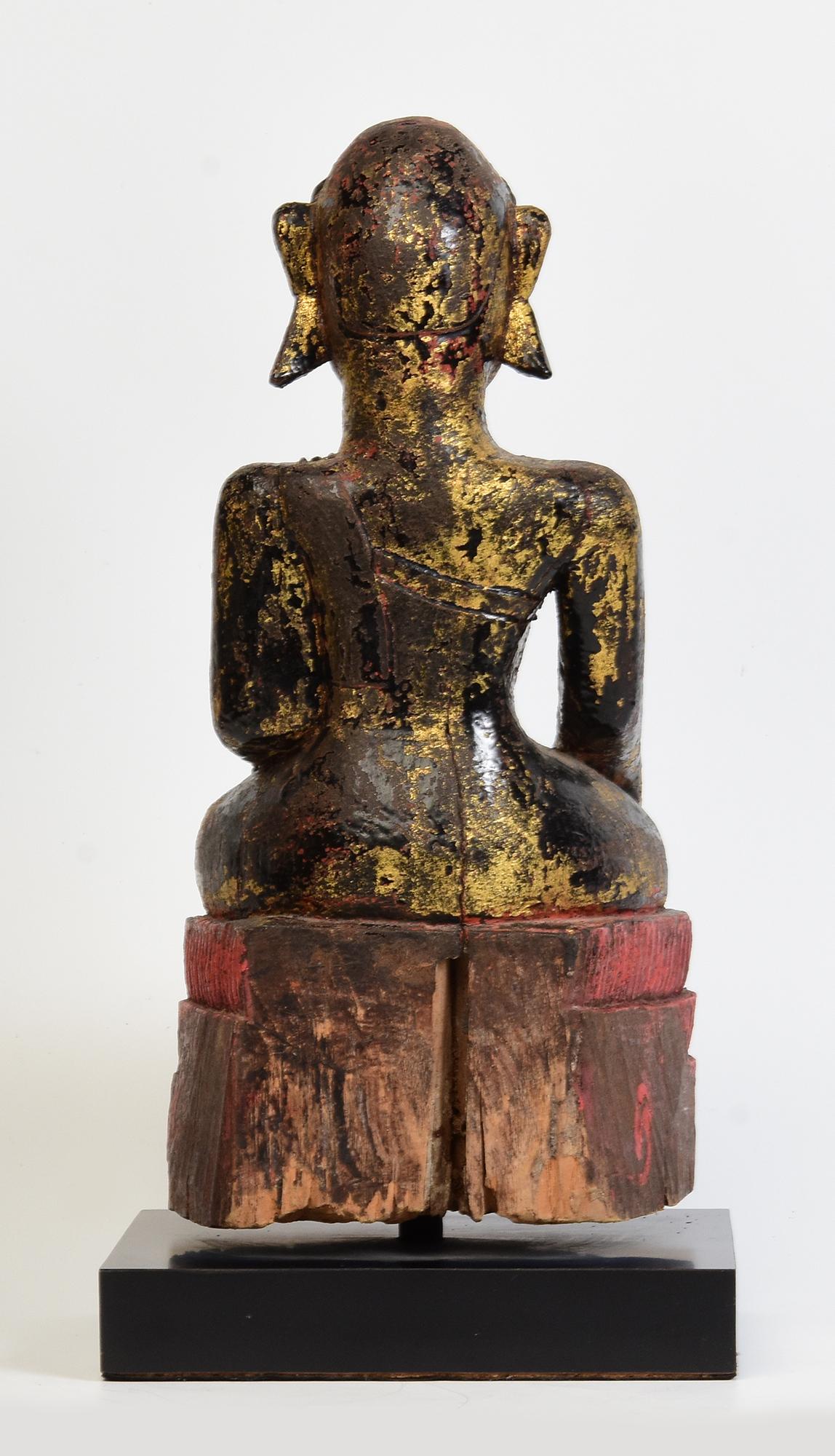 18th Century, Mon, Antique Burmese Wooden Seated Buddha For Sale 3