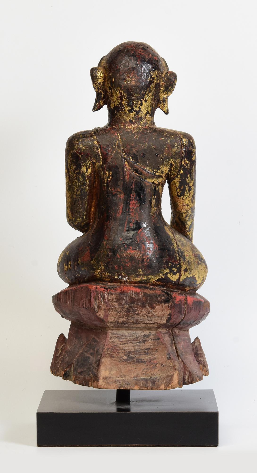 18th Century, Mon, Antique Burmese Wooden Seated Buddha For Sale 3