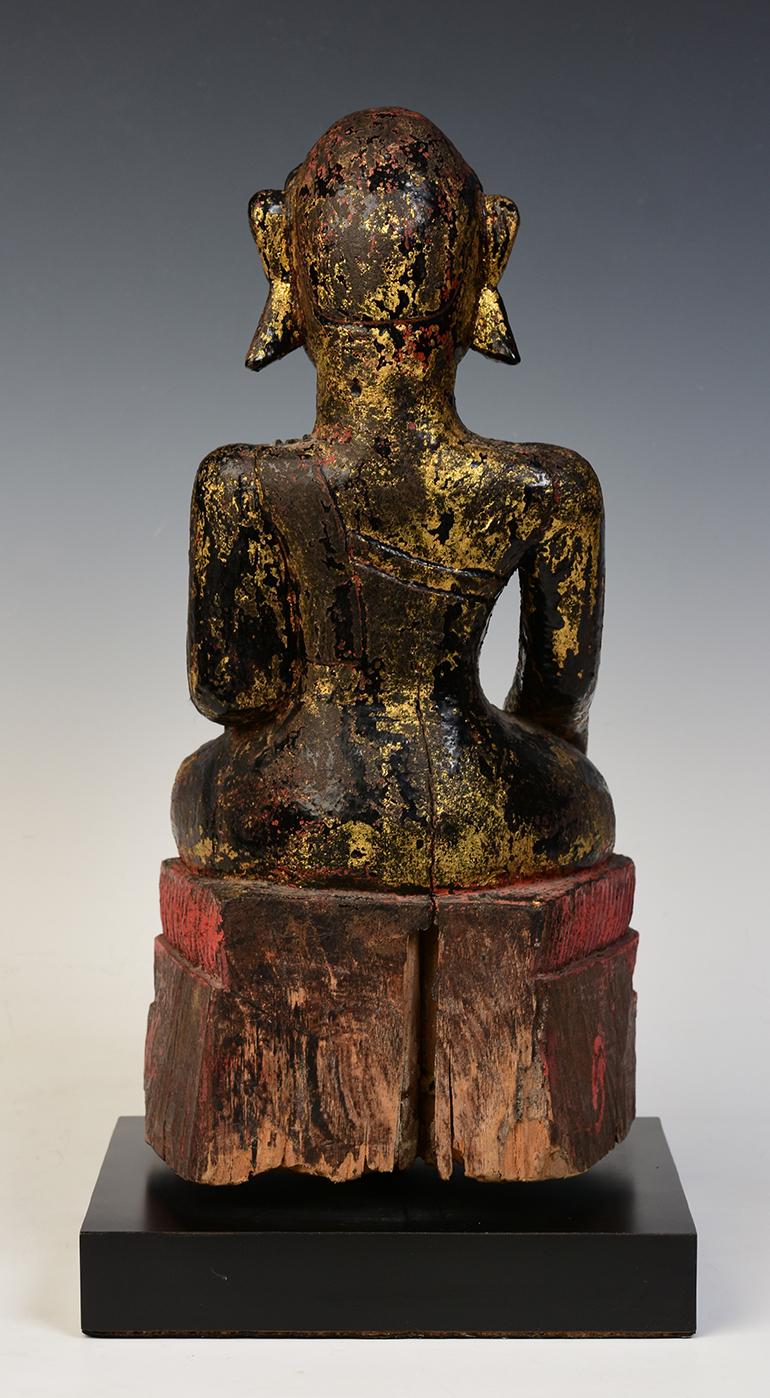 18th Century, Mon, Antique Burmese Wooden Seated Buddha 4