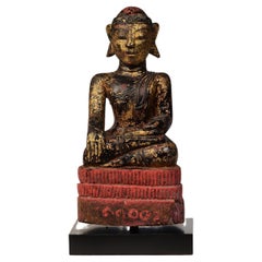 18th Century, Mon, Antique Burmese Wooden Seated Buddha