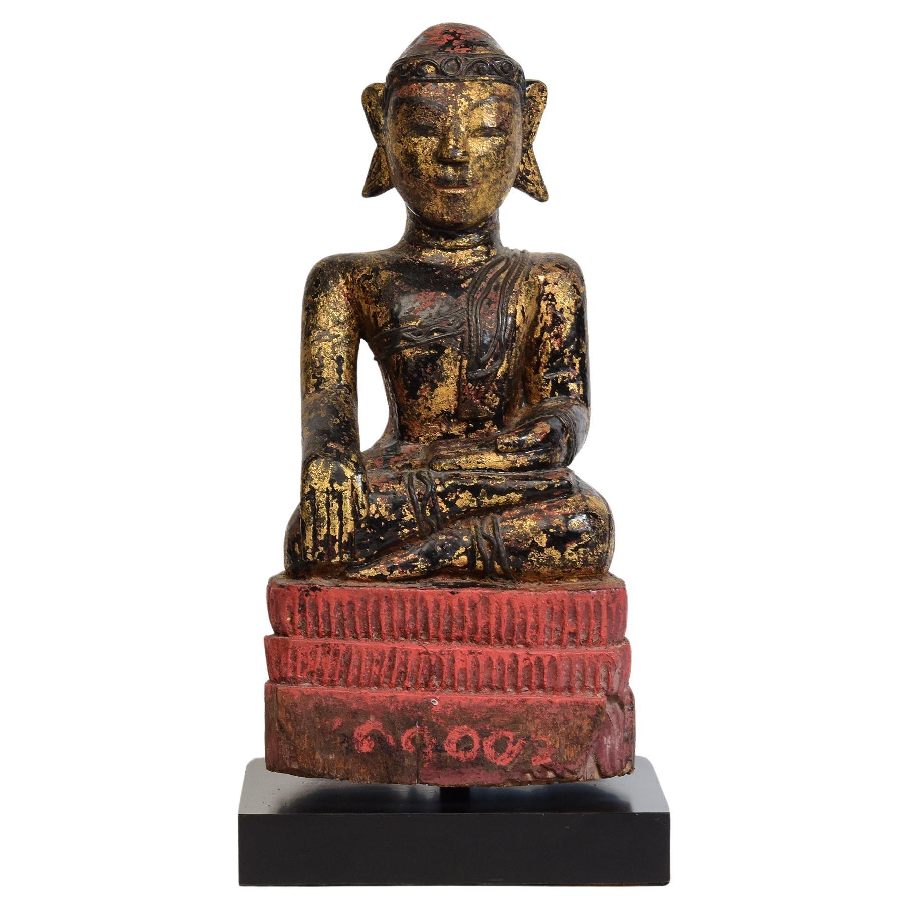 18th Century, Mon, Antique Burmese Wooden Seated Buddha For Sale