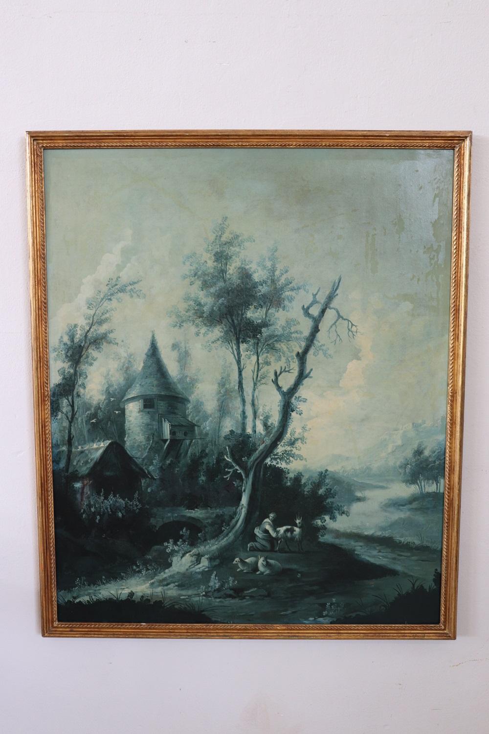 18th Century Monochrome Oil Paintings on Canvas Large Antique Landscapes, Two For Sale 11