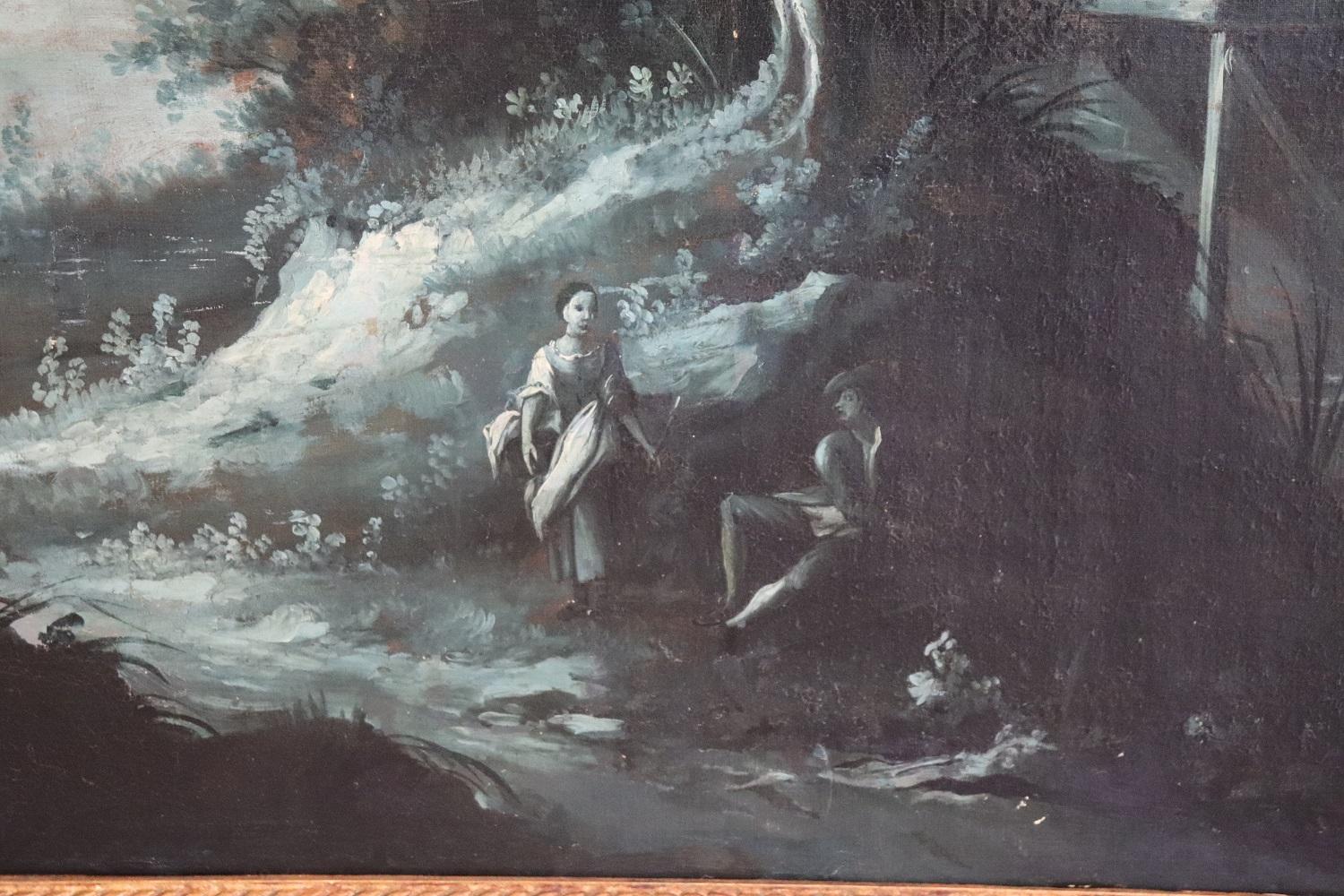 Oiled 18th Century Monochrome Oil Paintings on Canvas Large Antique Landscapes, Two For Sale