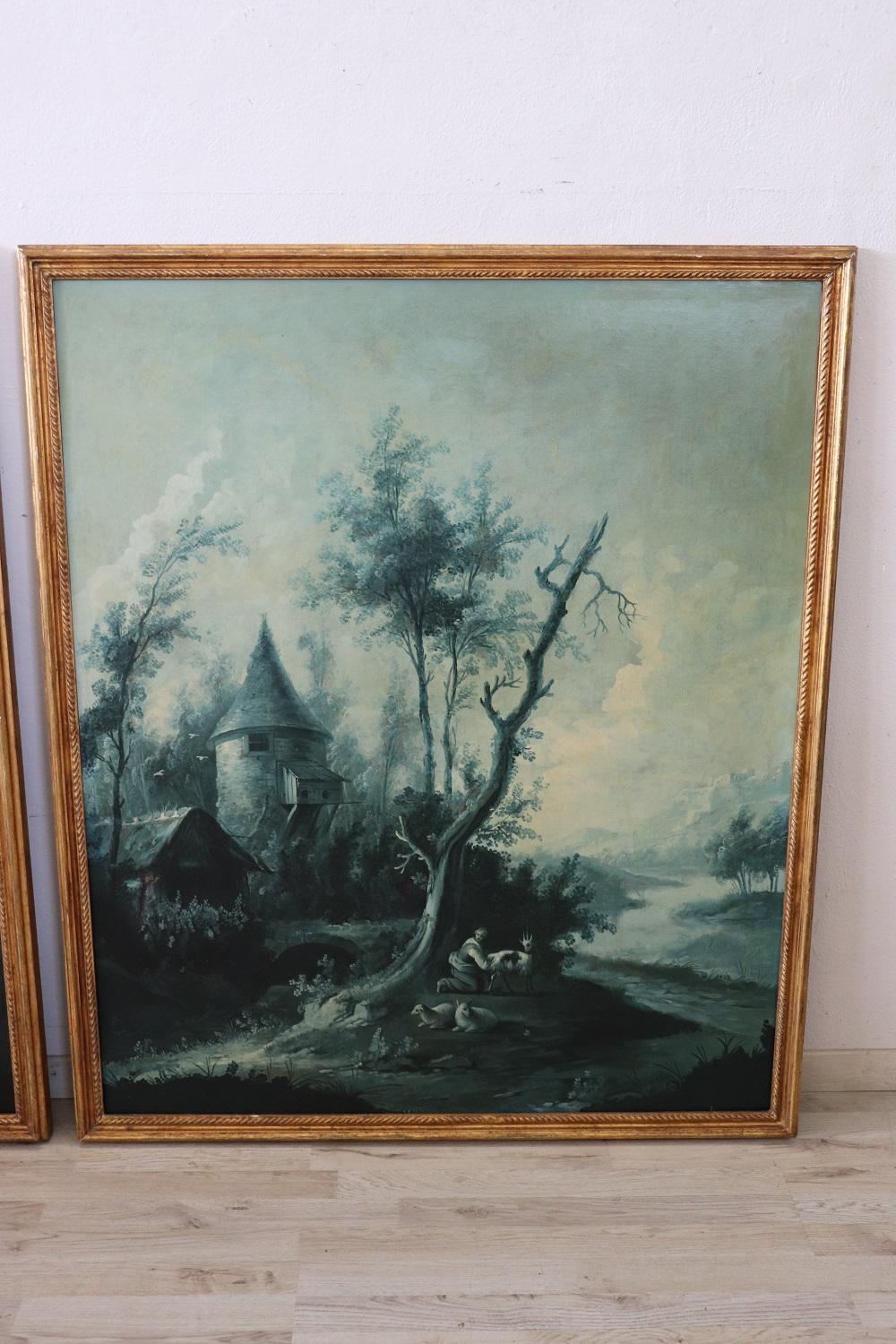 18th Century Monochrome Oil Paintings on Canvas Large Antique Landscapes, Two For Sale 2