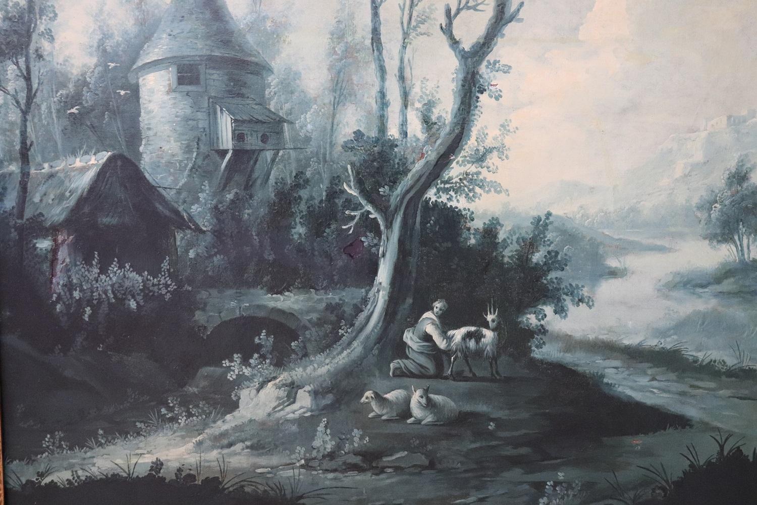 18th Century Monochrome Oil Paintings on Canvas Large Antique Landscapes, Two For Sale 3