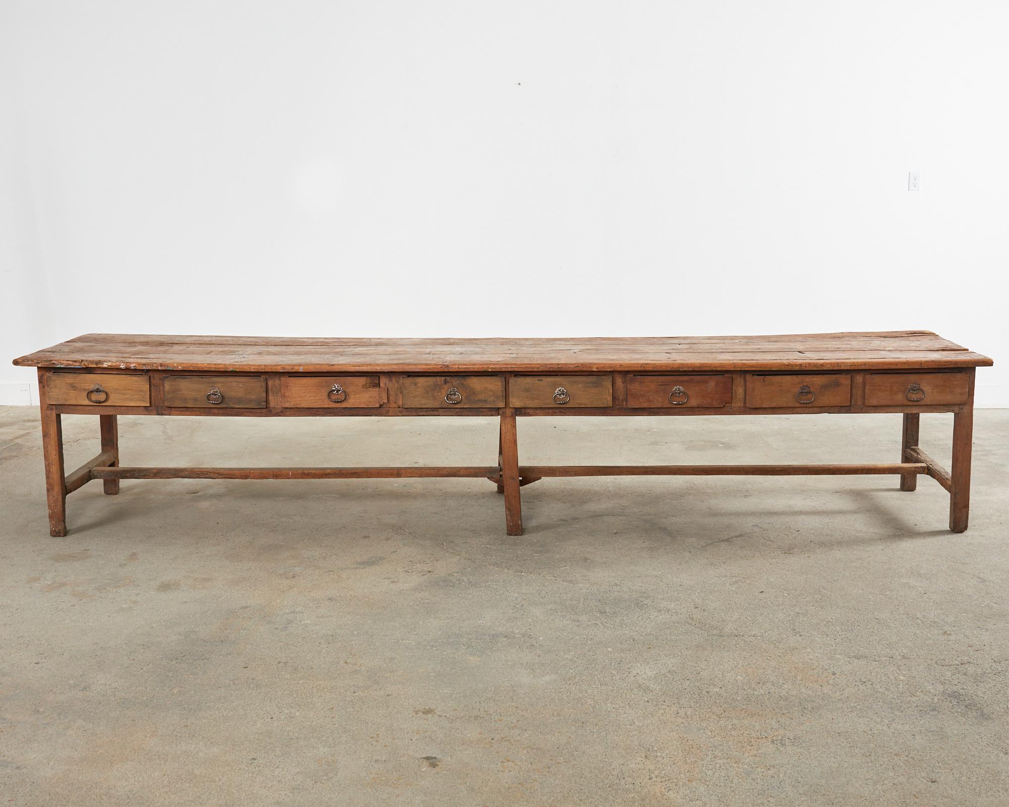 Industrial 18th Century Monumental French Pine Drapers Table Store Display For Sale