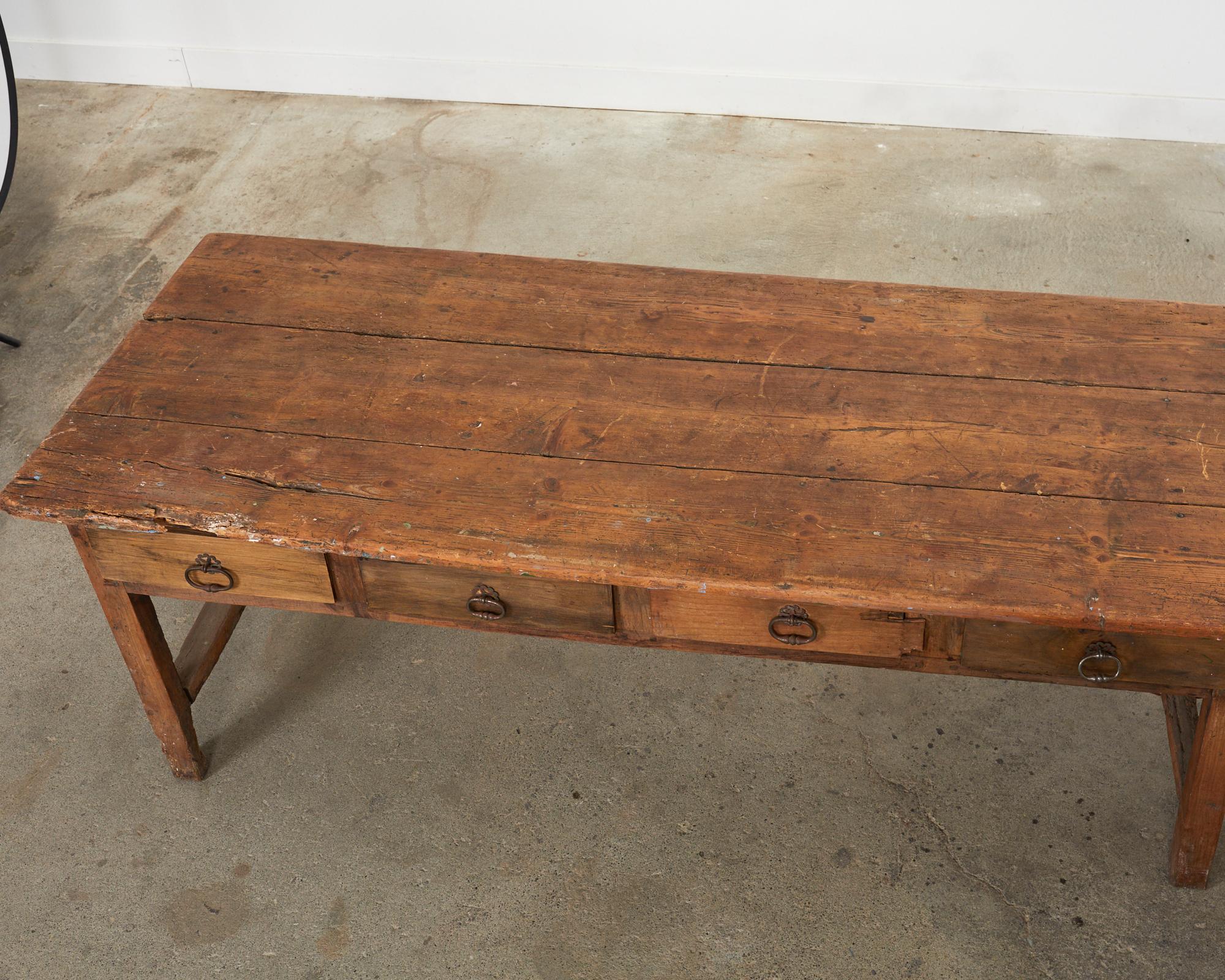 Hand-Crafted 18th Century Monumental French Pine Drapers Table Store Display For Sale