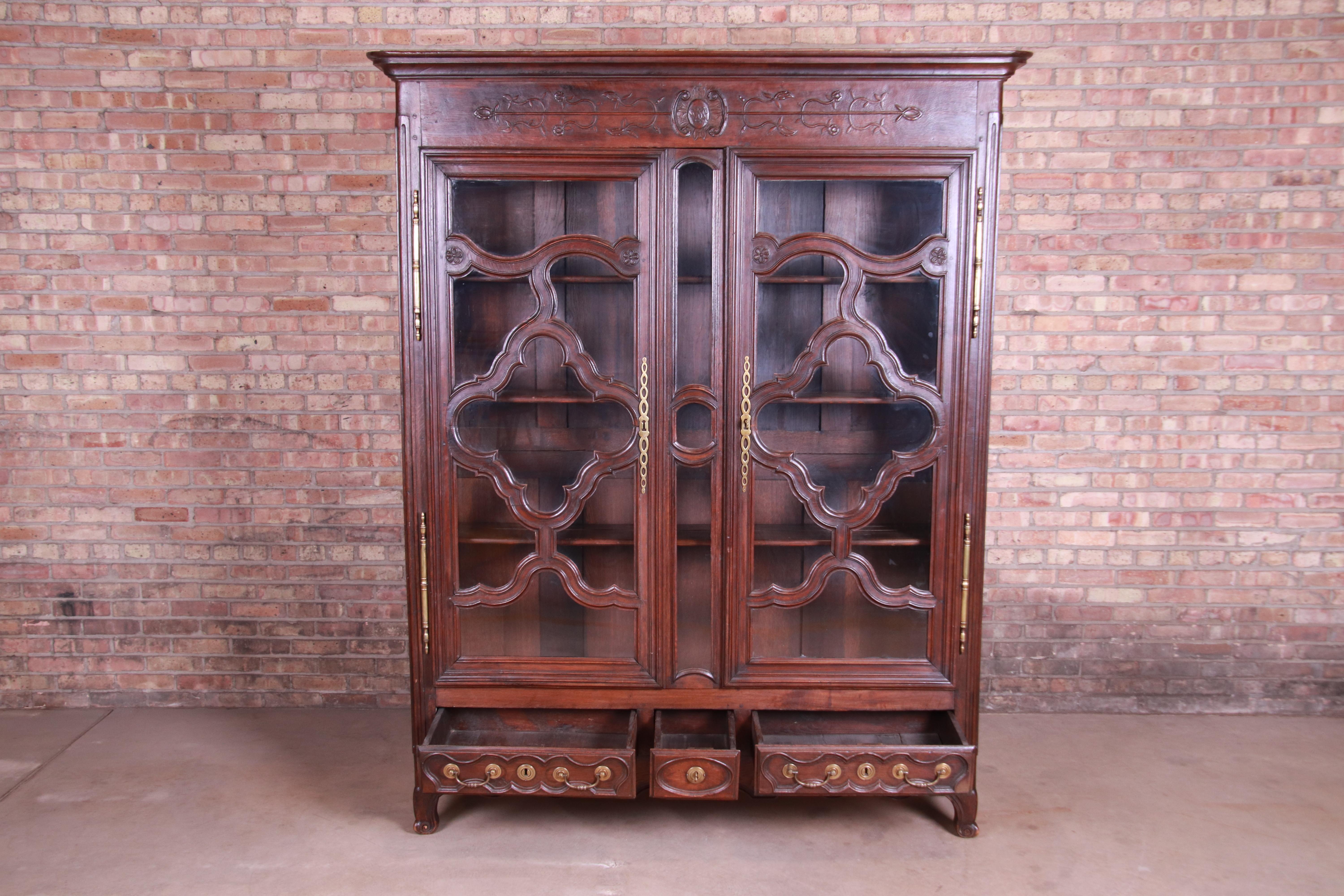 18th Century and Earlier 18th Century Monumental French Provincial Louis XV Carved Oak Bookcase
