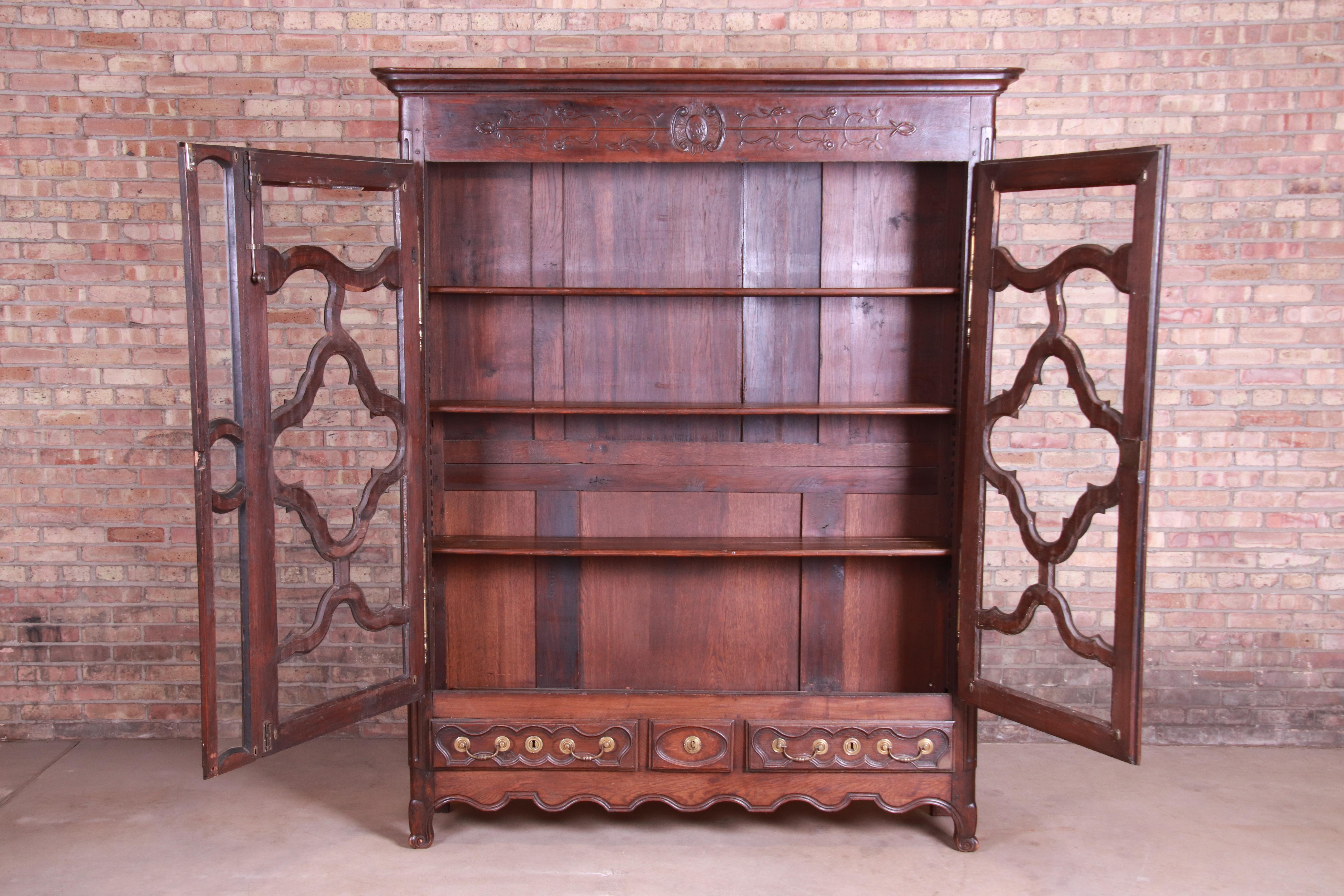18th Century Monumental French Provincial Louis XV Carved Oak Bookcase 2