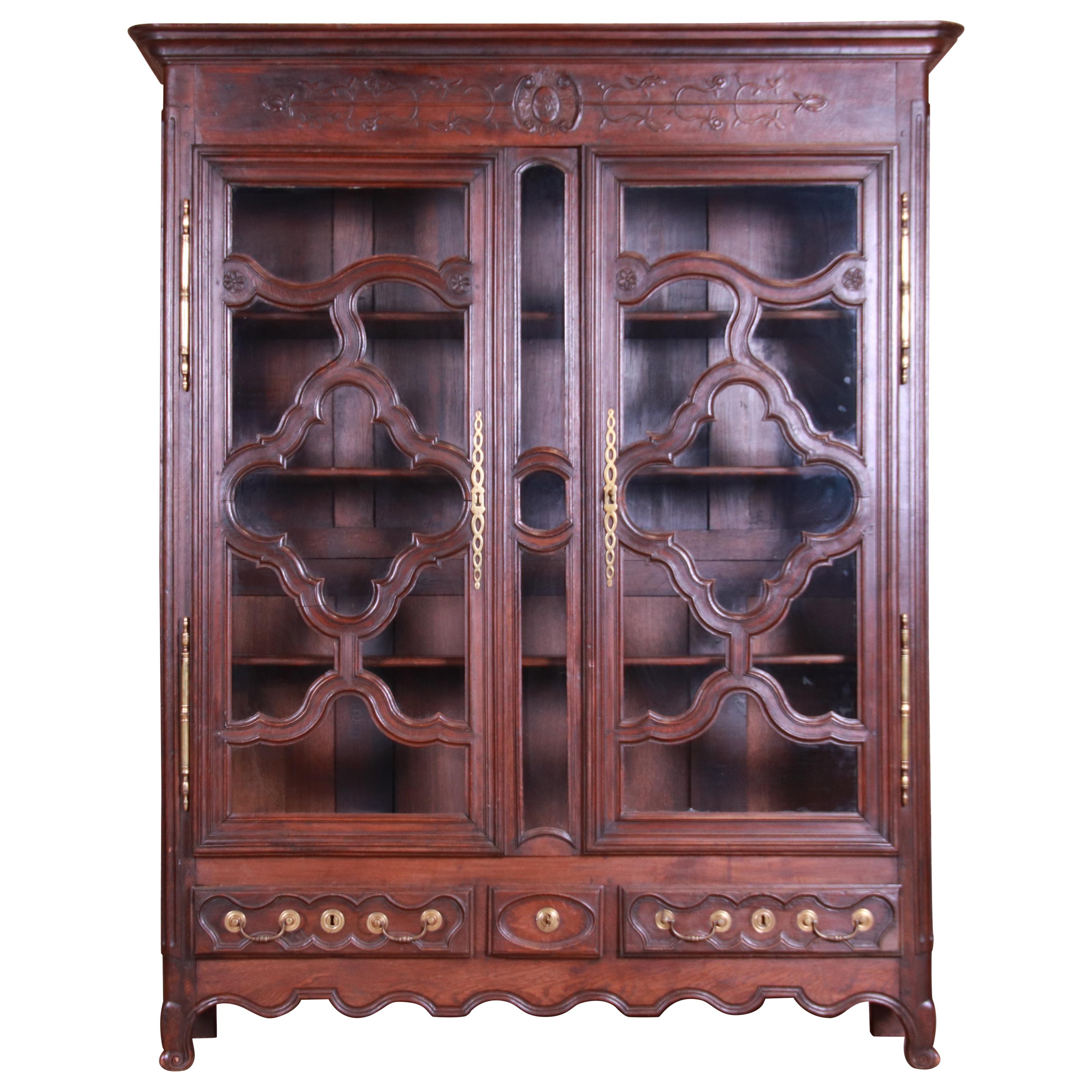 18th Century Monumental French Provincial Louis XV Carved Oak Bookcase