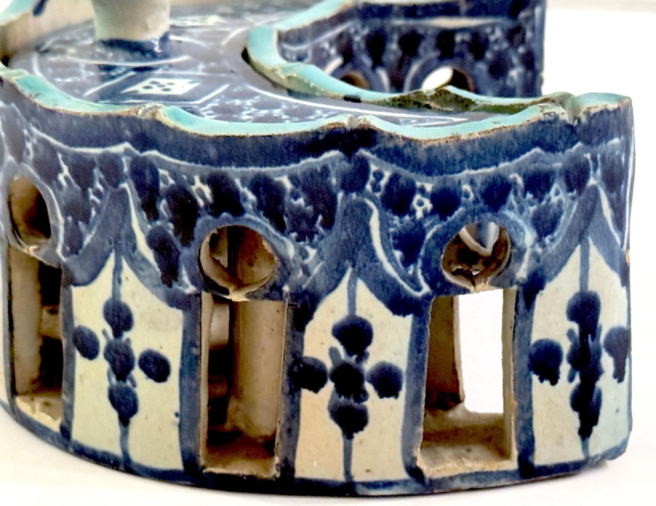 Islamic 18th Century Moorish-Ottoman Iznik Style Crescent Moon Architectural Inkwell