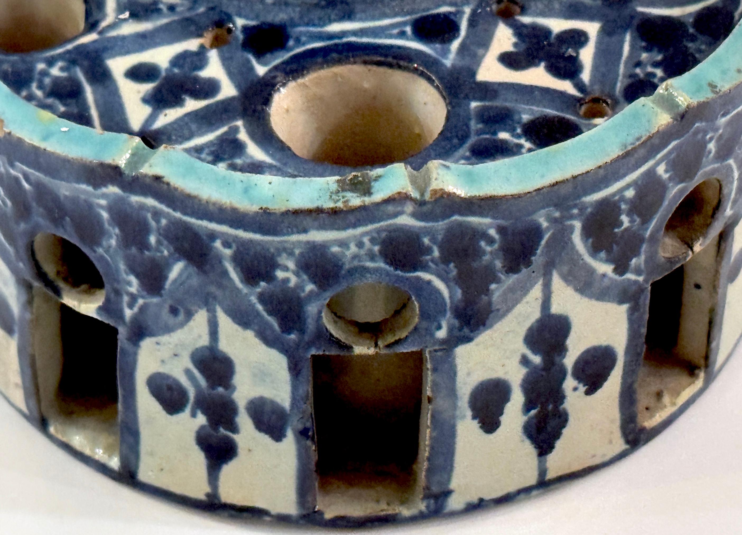 Carved 18th Century Moorish-Ottoman Iznik Style Crescent Moon Architectural Inkwell
