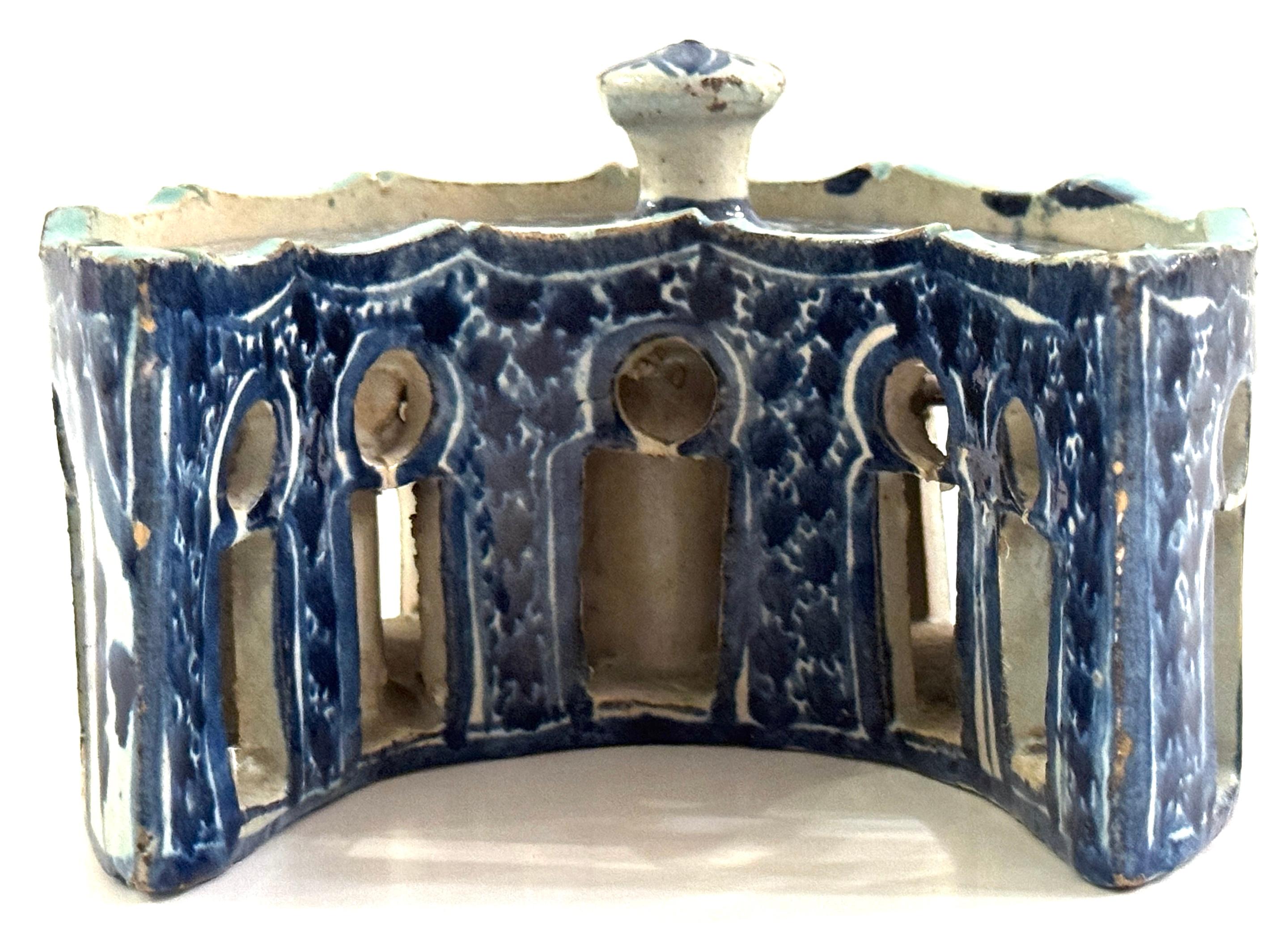 Ceramic 18th Century Moorish-Ottoman Iznik Style Crescent Moon Architectural Inkwell