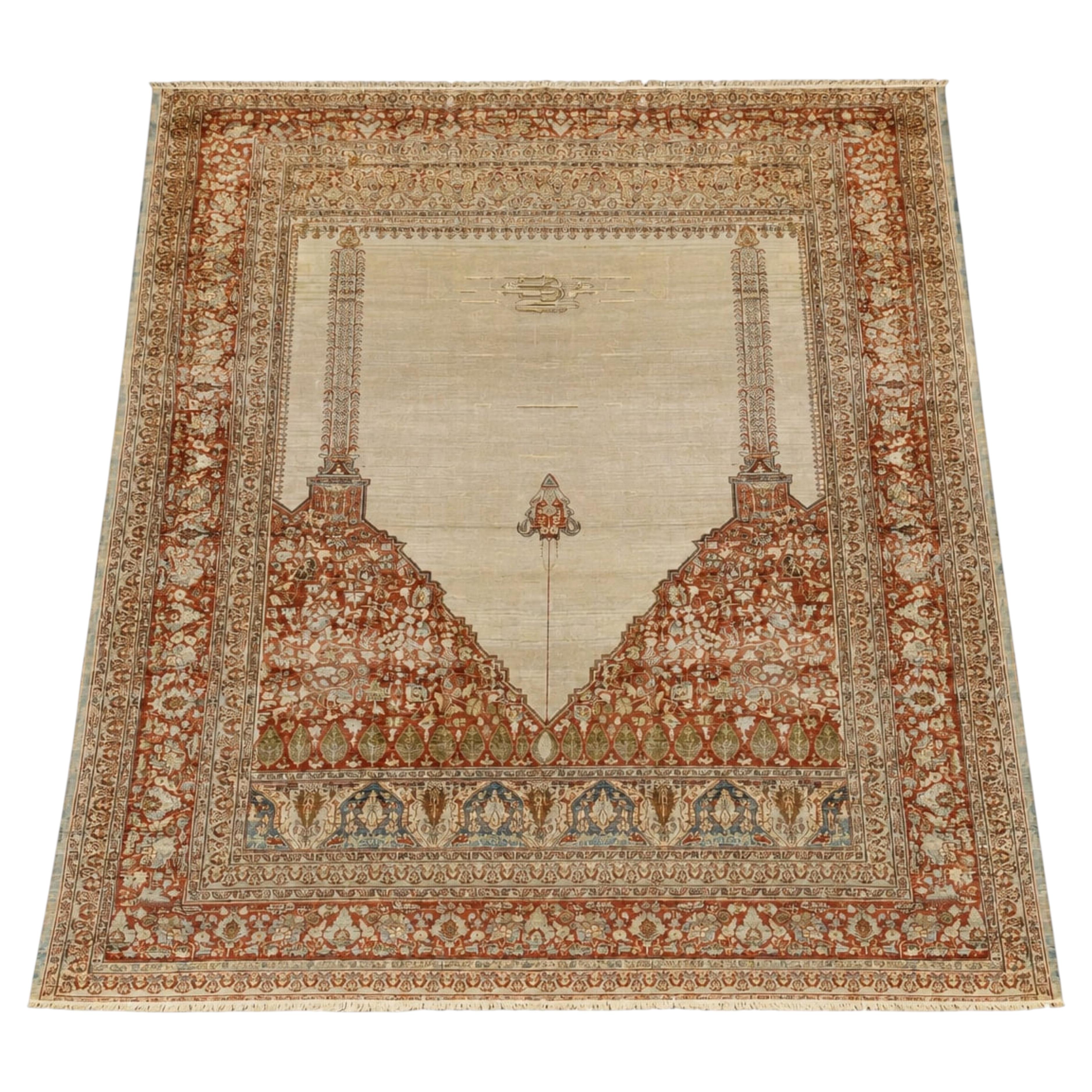 18th Century Museum Silk Turkish Hereke Prayer Rug 122x158 cm c.1700 For Sale