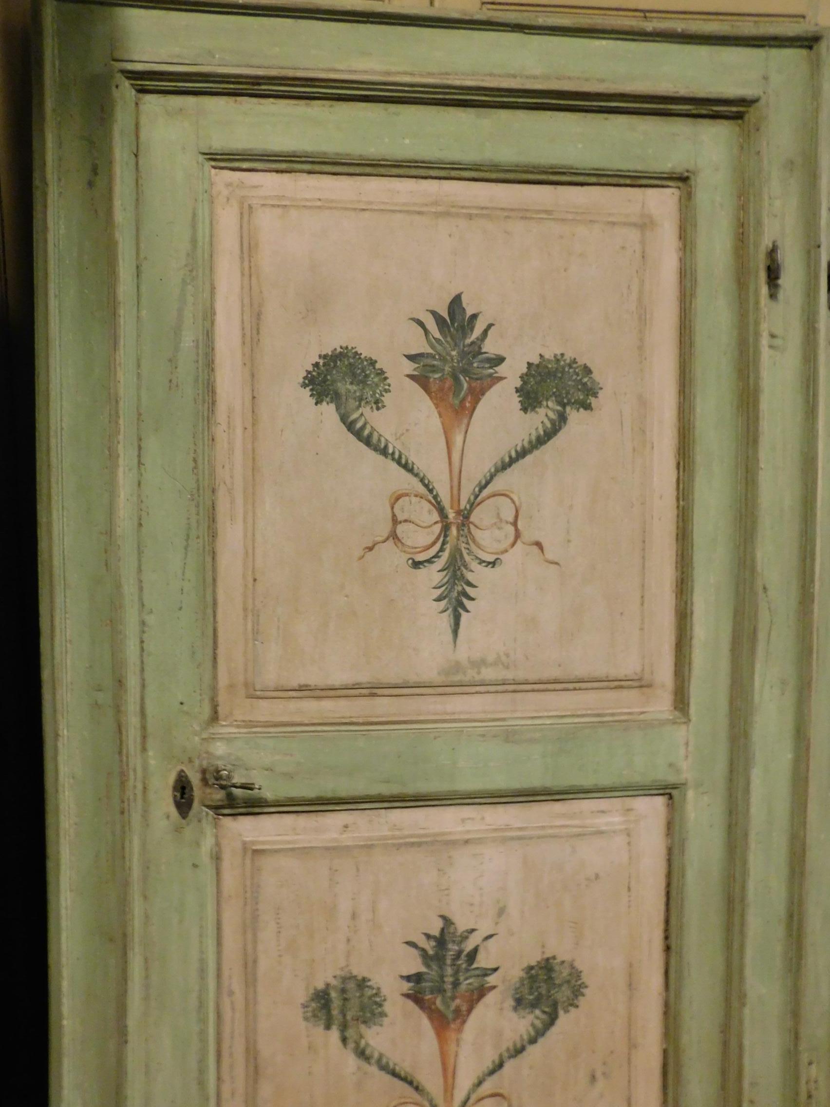 Lacquered 18th Century N.2 Antiques Doors Green and Pink with Frames, Hand-Painted, Italy For Sale