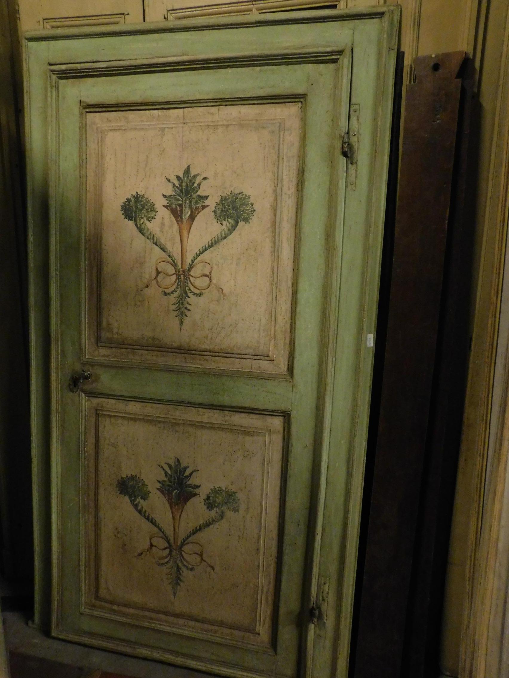 18th Century and Earlier 18th Century N.2 Antiques Doors Green and Pink with Frames, Hand-Painted, Italy For Sale