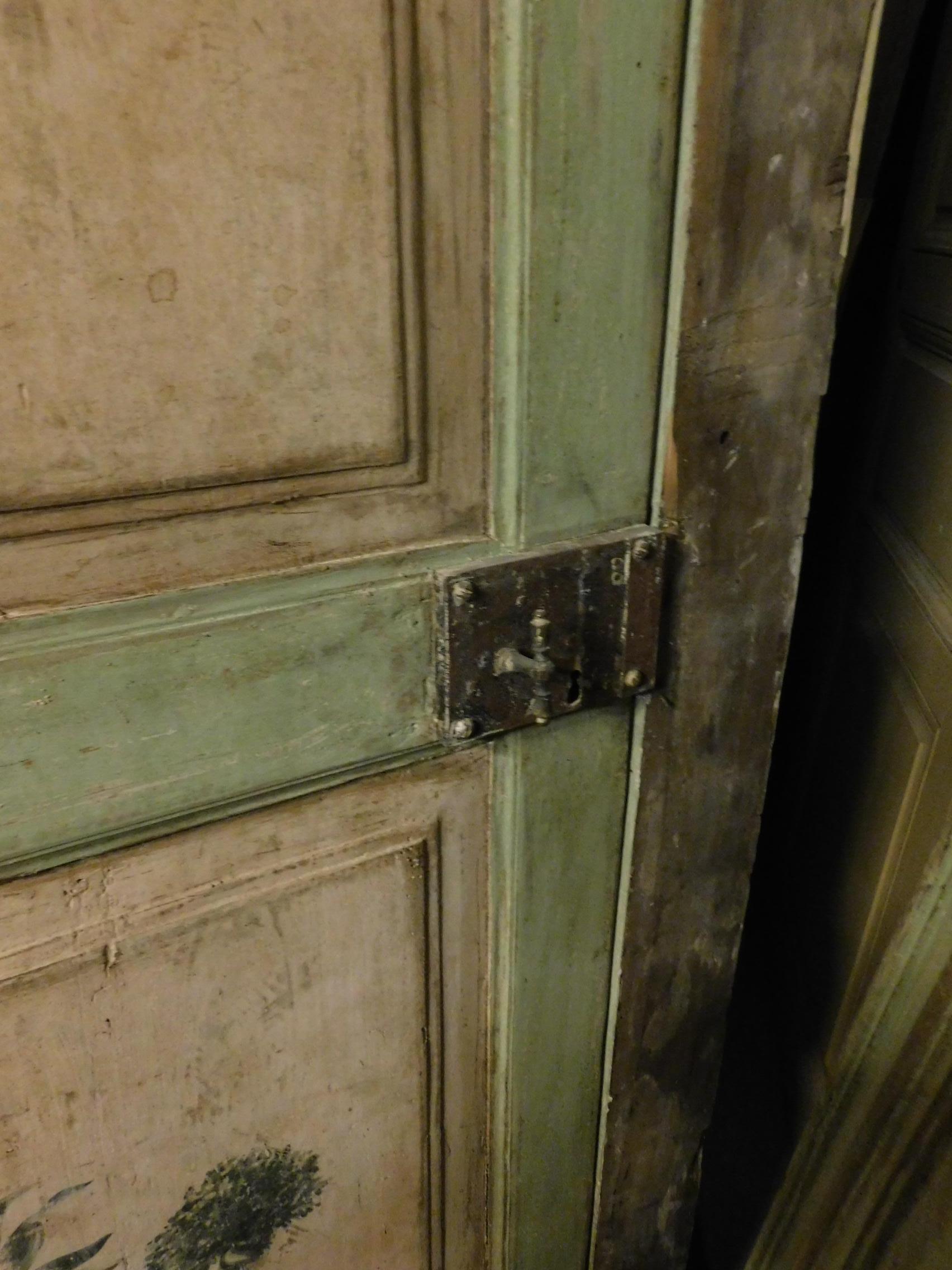 18th Century N.2 Antiques Doors Green and Pink with Frames, Hand-Painted, Italy For Sale 1