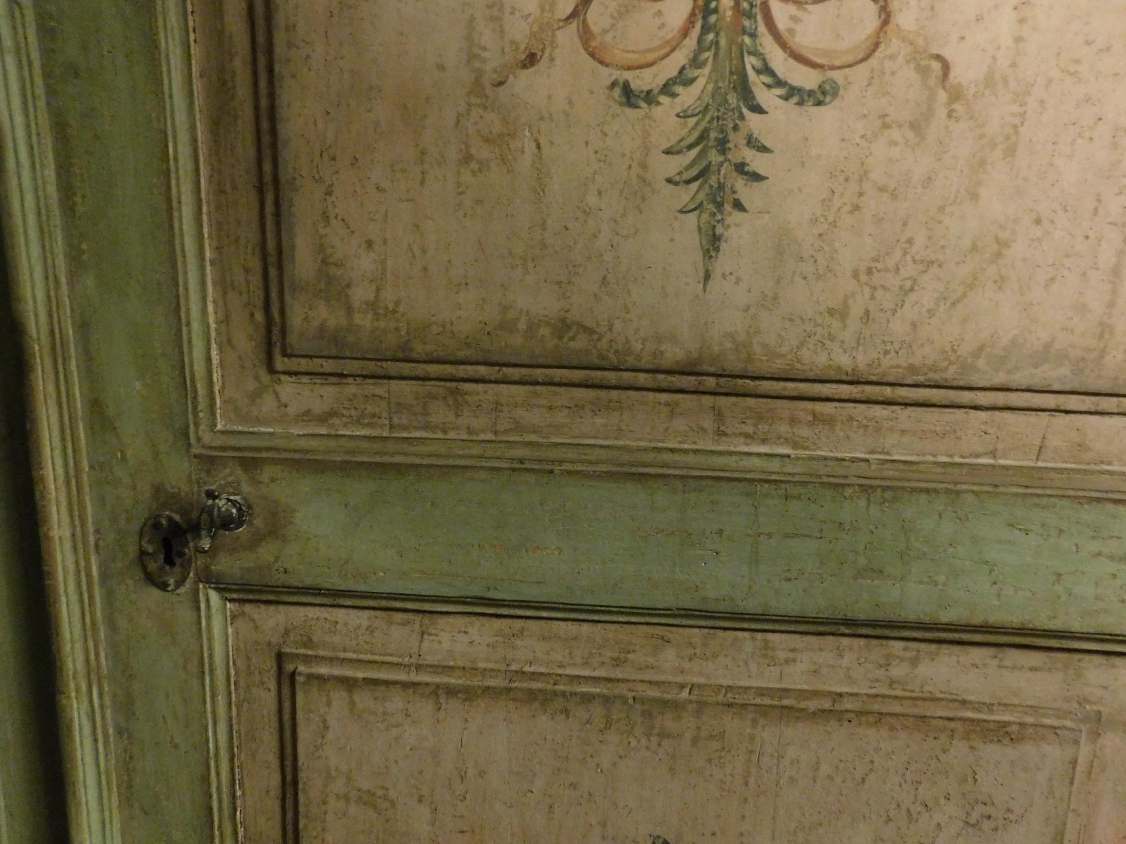 18th Century N.2 Antiques Doors Green and Pink with Frames, Hand-Painted, Italy For Sale 2