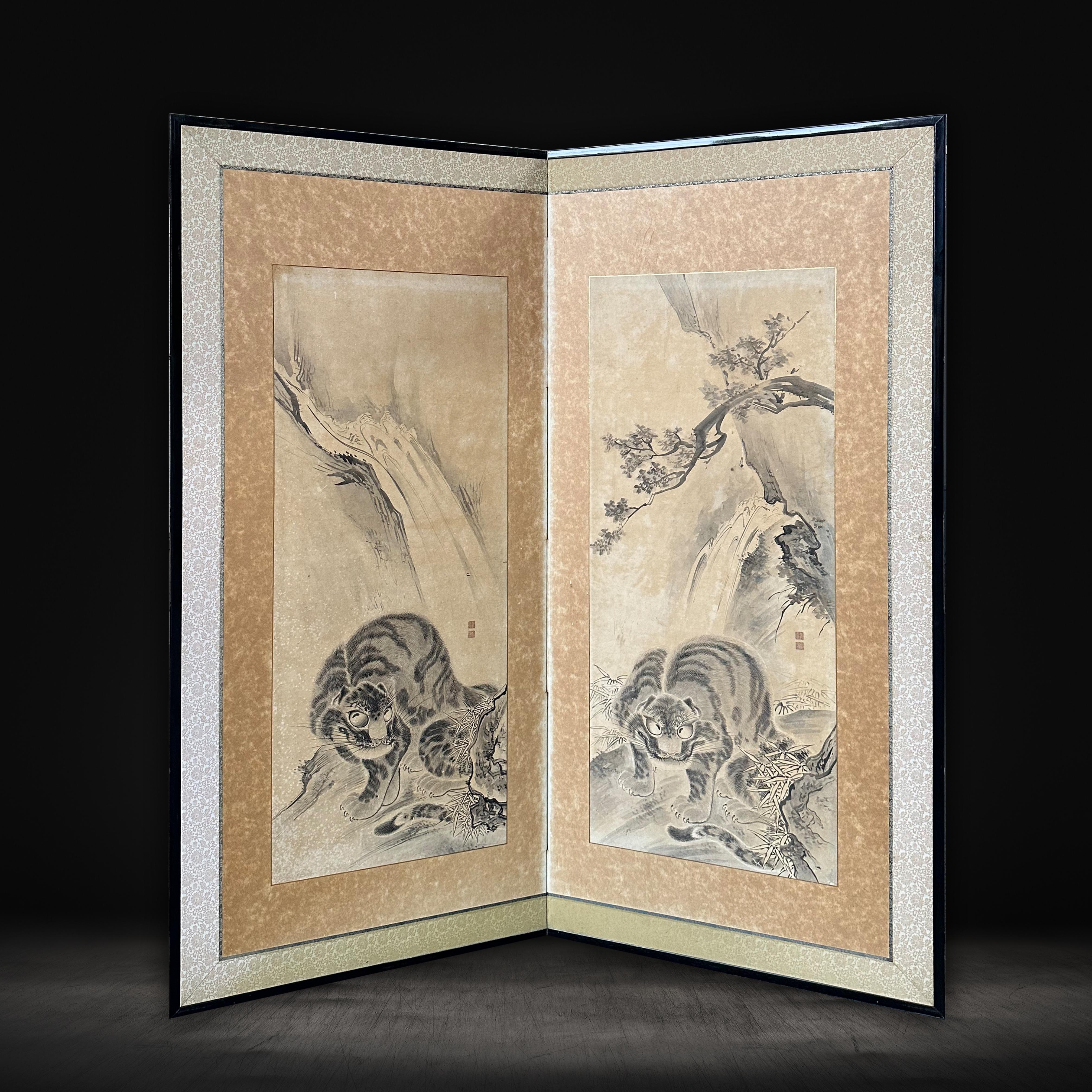 18th Century Nagasaki School Tiger Screen

Period: Edo
Size: 165 x 172 cm (65 x 67.7 inches)
SKU: PTA69

This exceptional 18th-century screen from the Edo period is a remarkable representation of the Nagasaki school of painting, which often featured