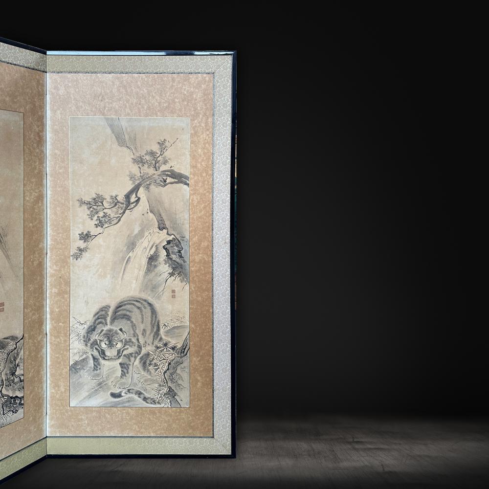 18th Century Nagasaki School Tiger Screen In Good Condition For Sale In Fukuoka, JP