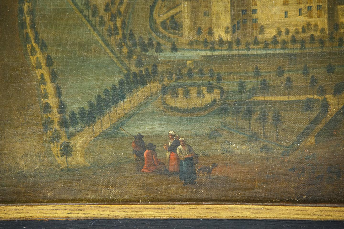 18th Century Naive Birds Eye Oil on Canvas of a Country House and Formal Gardens For Sale 3
