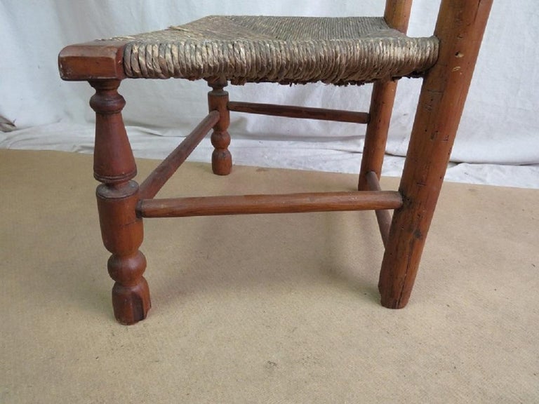 Hand-Crafted 18th Century Nantucket Fireside Ladder Back Side Chair, circa 1780 For Sale