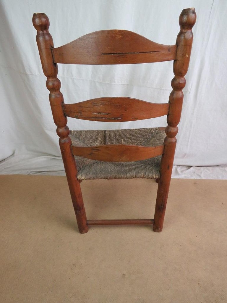 Rush 18th Century Nantucket Fireside Ladder Back Side Chair, circa 1780 For Sale