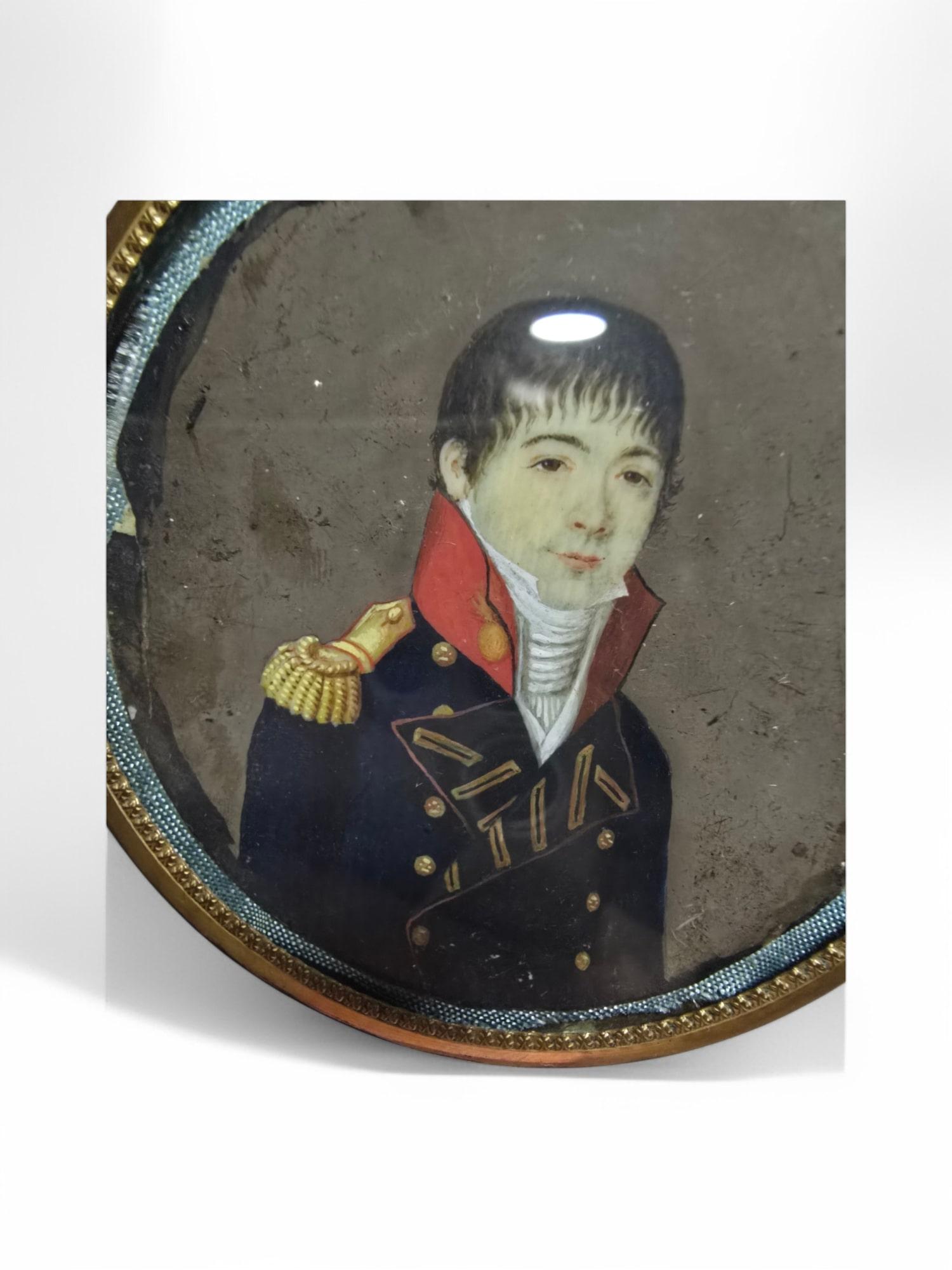 Bronze 18th-Century Naval Officer Oil Portrait Miniature For Sale