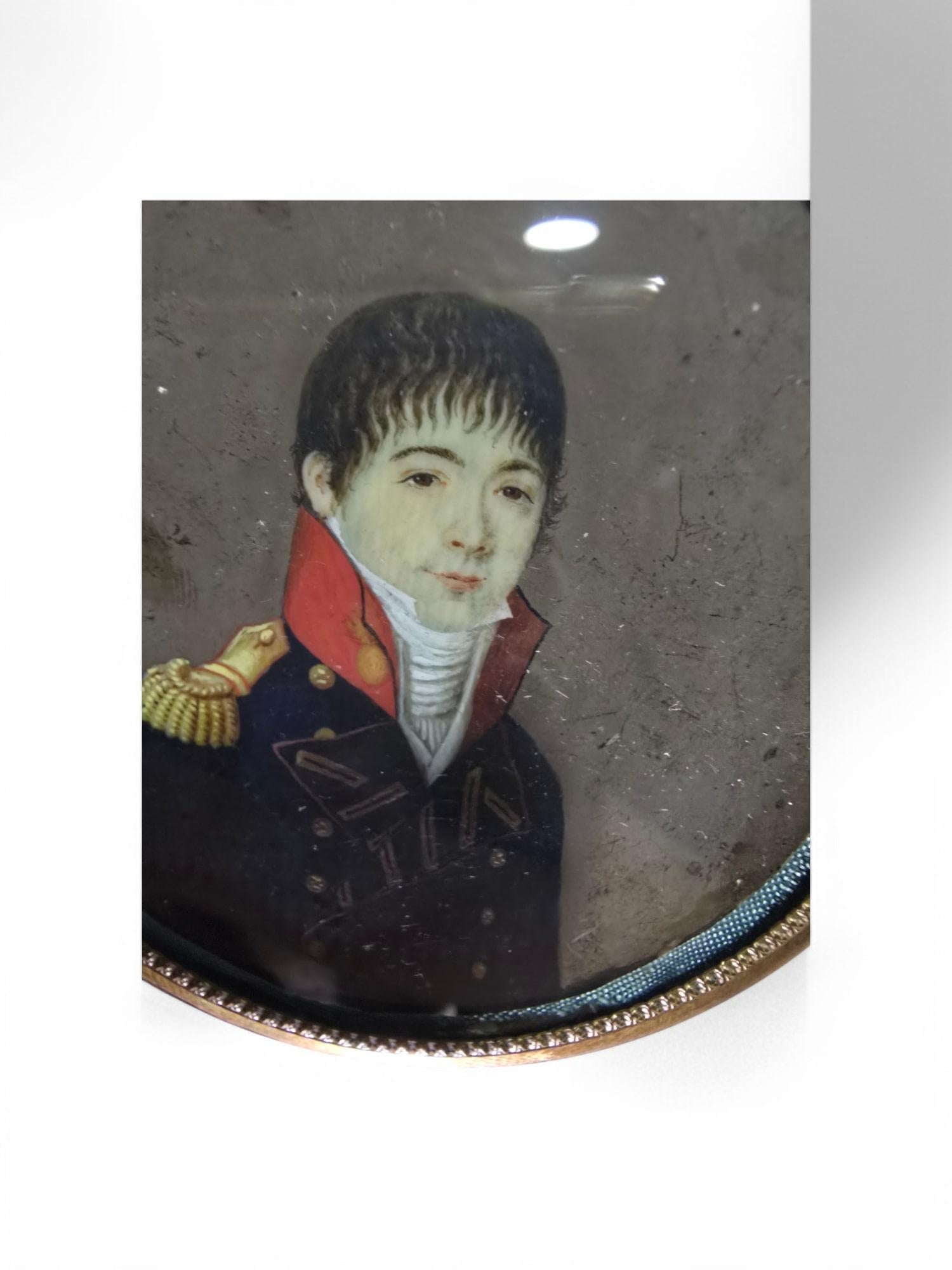 18th-Century Naval Officer Oil Portrait Miniature For Sale 1