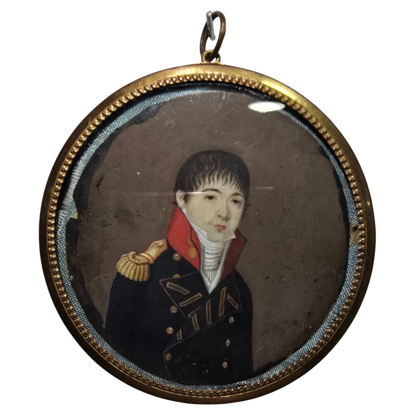 18th-Century Naval Officer Oil Portrait Miniature