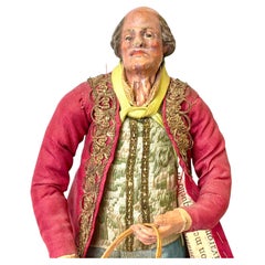 Neapolitanische Krippenfigur des 18. Jahrhunderts, älterer Mann aus Terrakotta und Holz