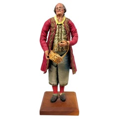 Neapolitanische Krippenfigur des 18. Jahrhunderts, älterer Mann aus Terrakotta und Holz
