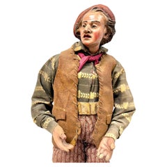 18th Century Neapolitan Crèche Figure, Terracotta & Wood Man with Red Beret