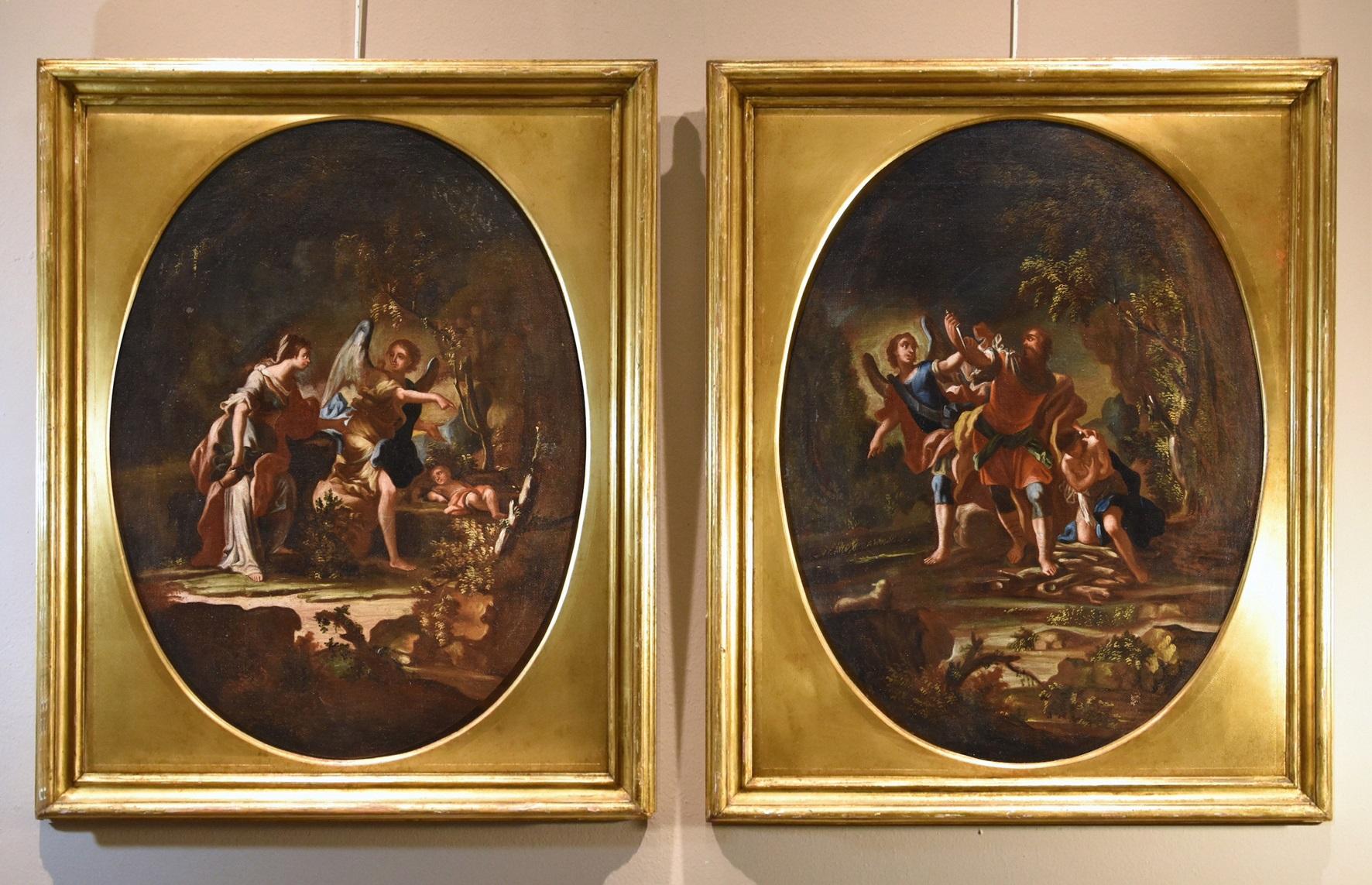 Agar Angelo Sacrifica Isacco 18° secolo Scuola Napoletana Vecchio Maestro Dipingere Olio - Painting di 18th-century Neapolitan master