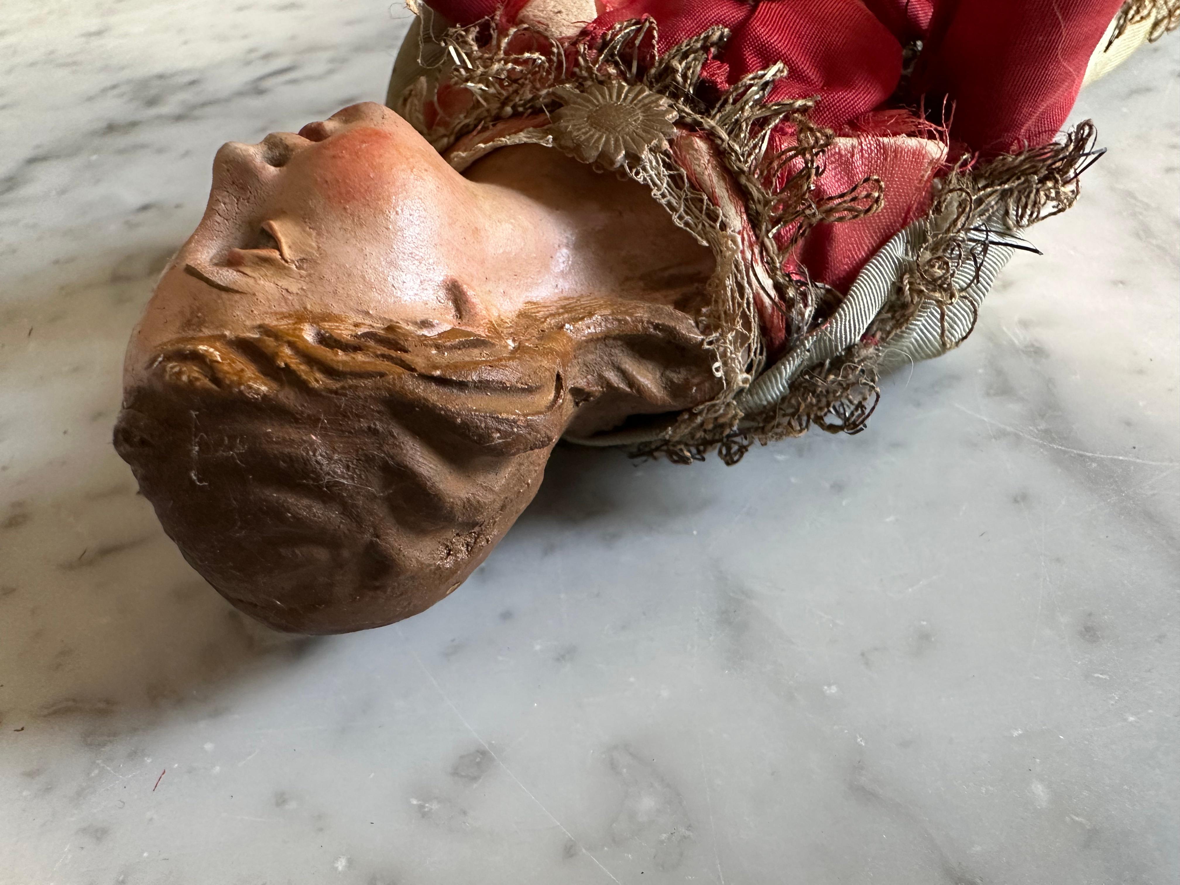 Figura del presepe napoletano del XVIII secolo con abiti originali 4