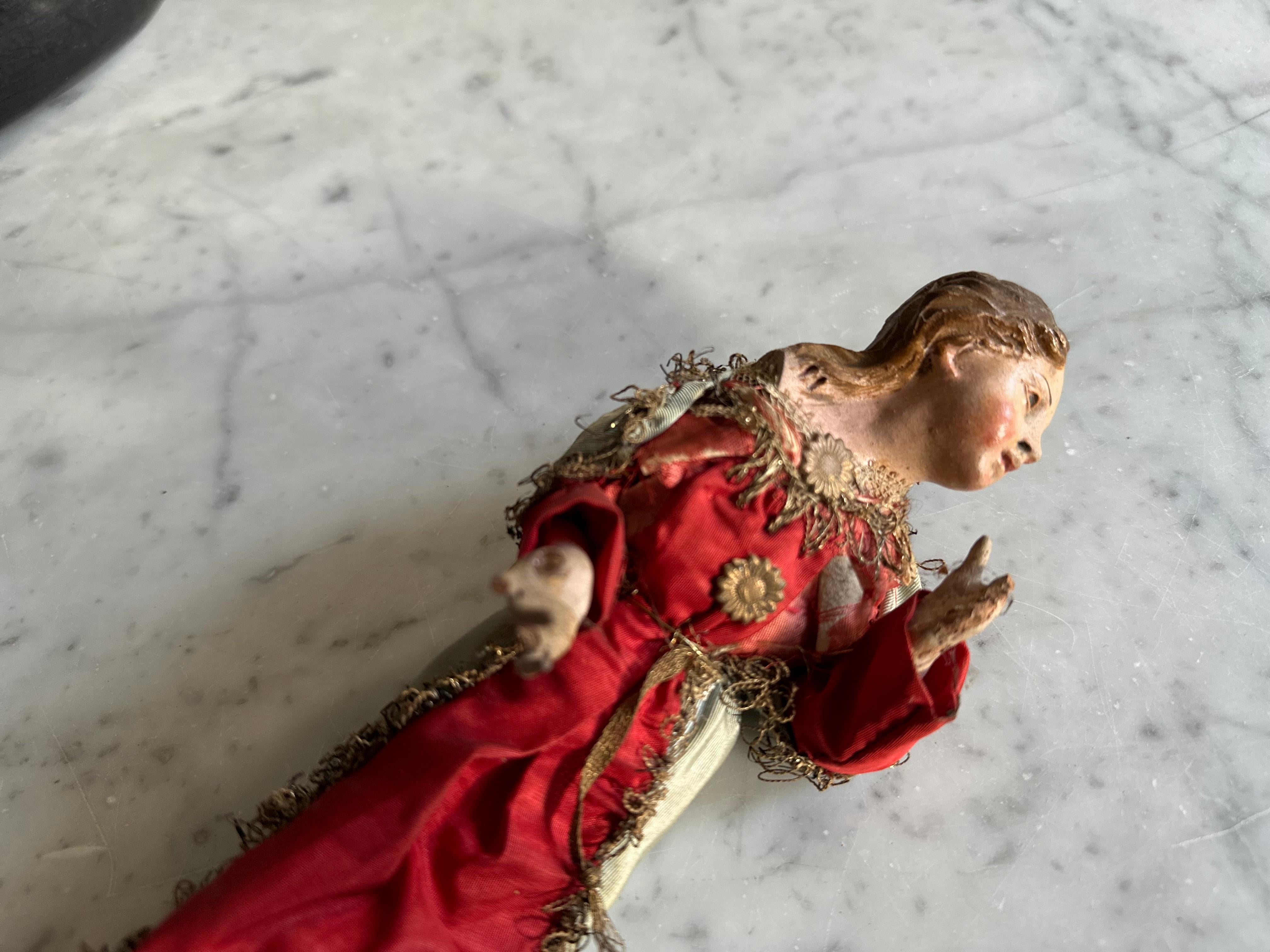 Figura del presepe napoletano del XVIII secolo con abiti originali 7