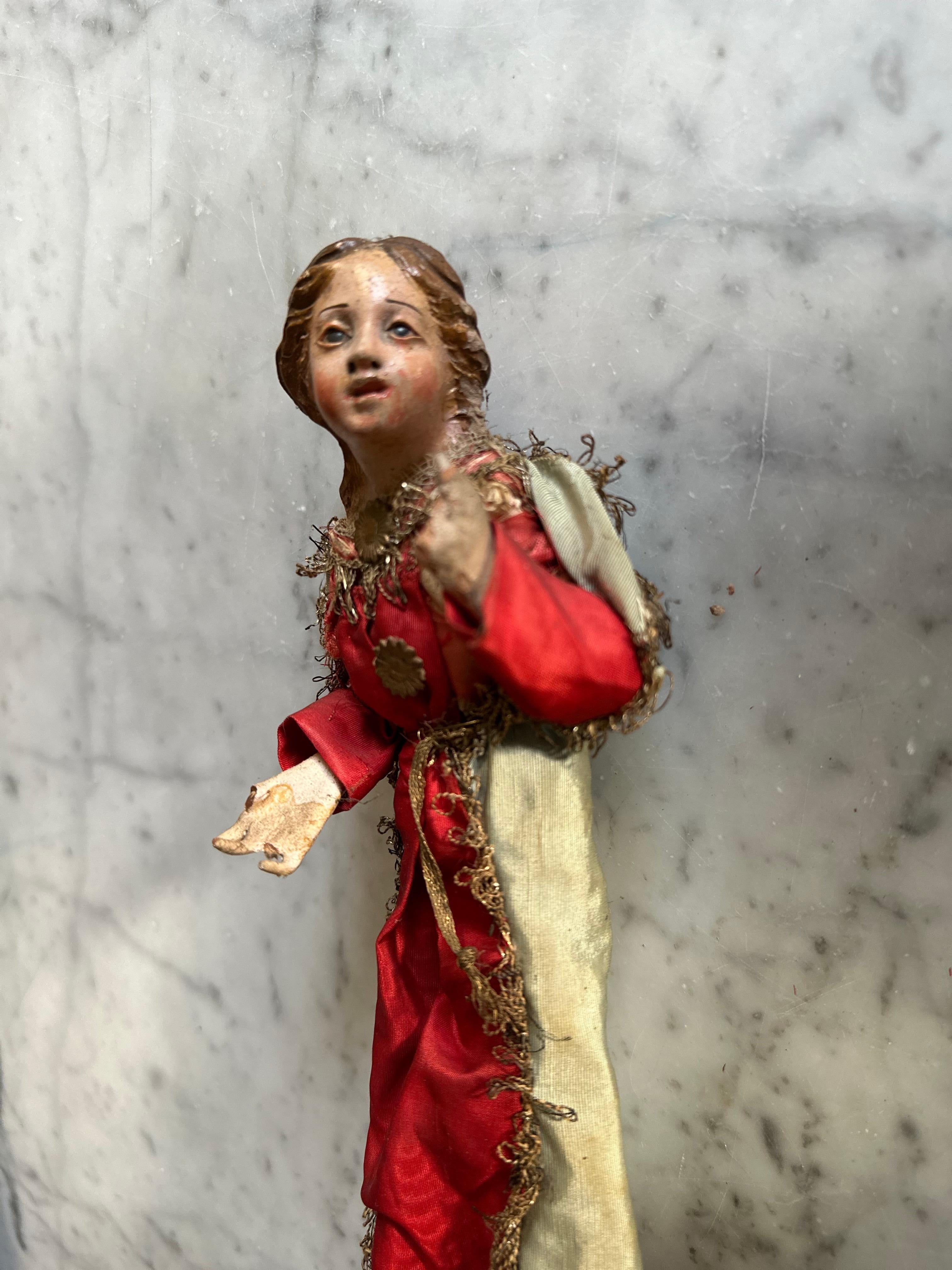 Figura del presepe napoletano del XVIII secolo con abiti originali 8