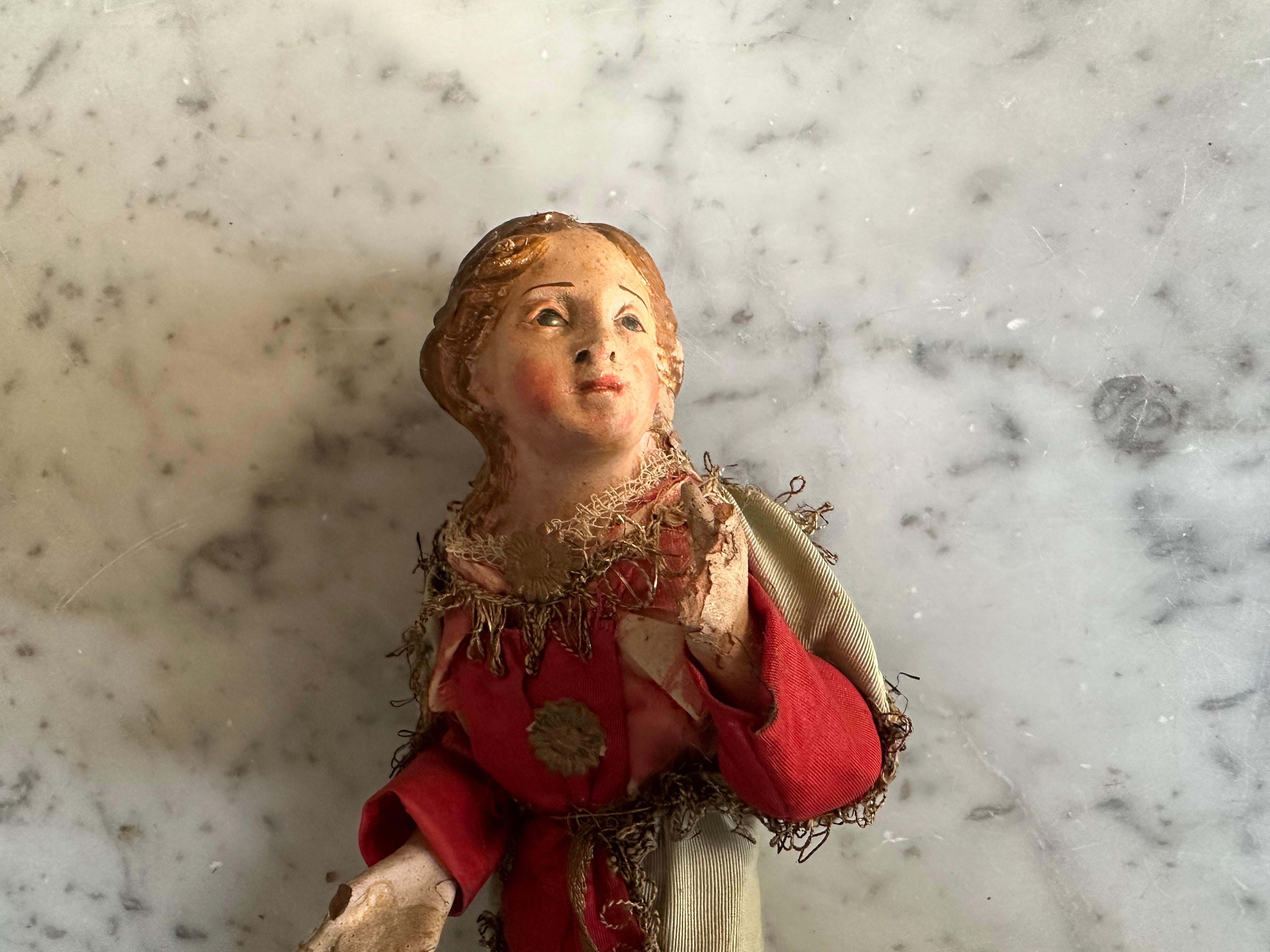 Barocco Figura del presepe napoletano del XVIII secolo con abiti originali