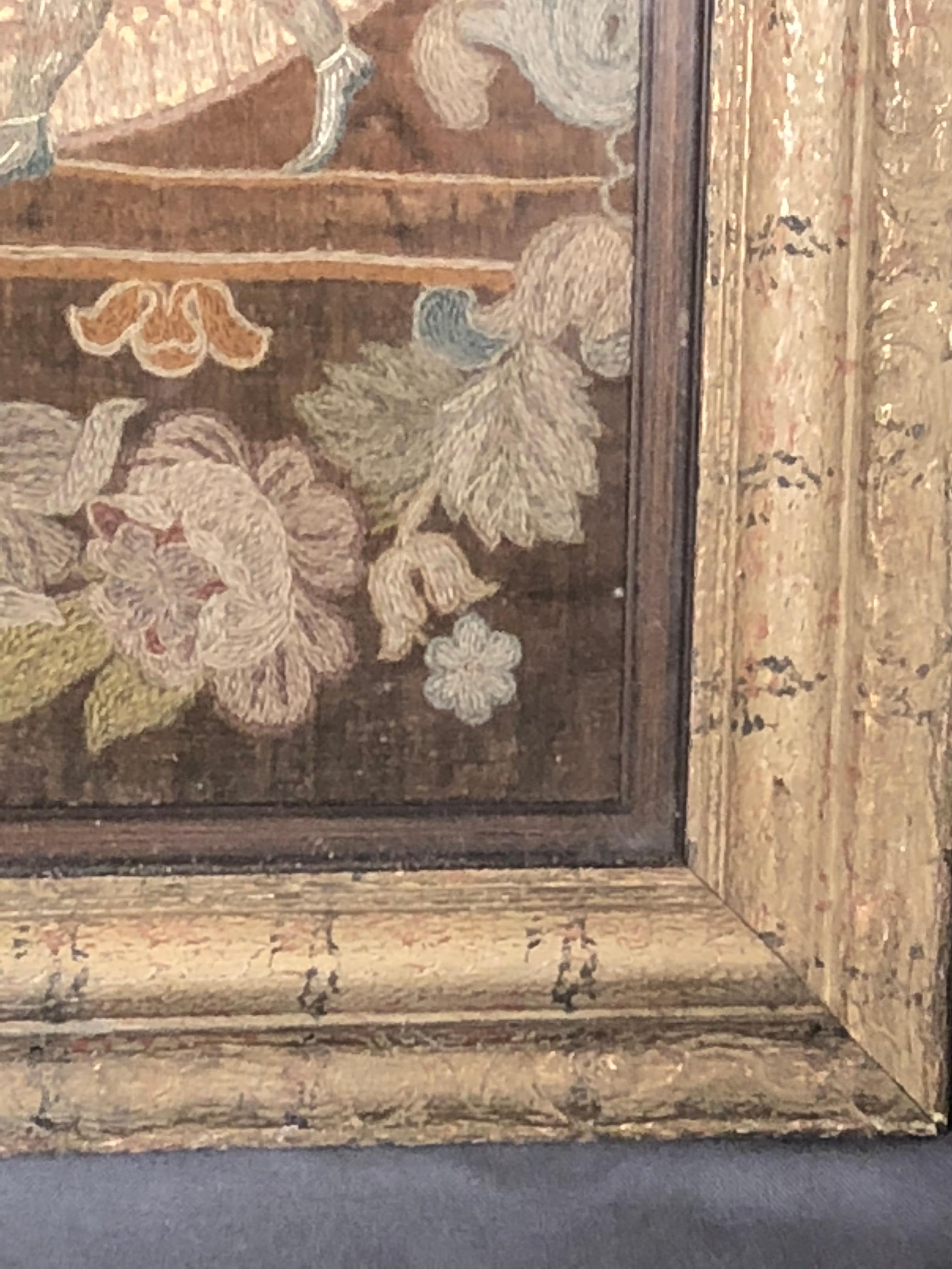 Silk 18th Century Needlepoint in Frame