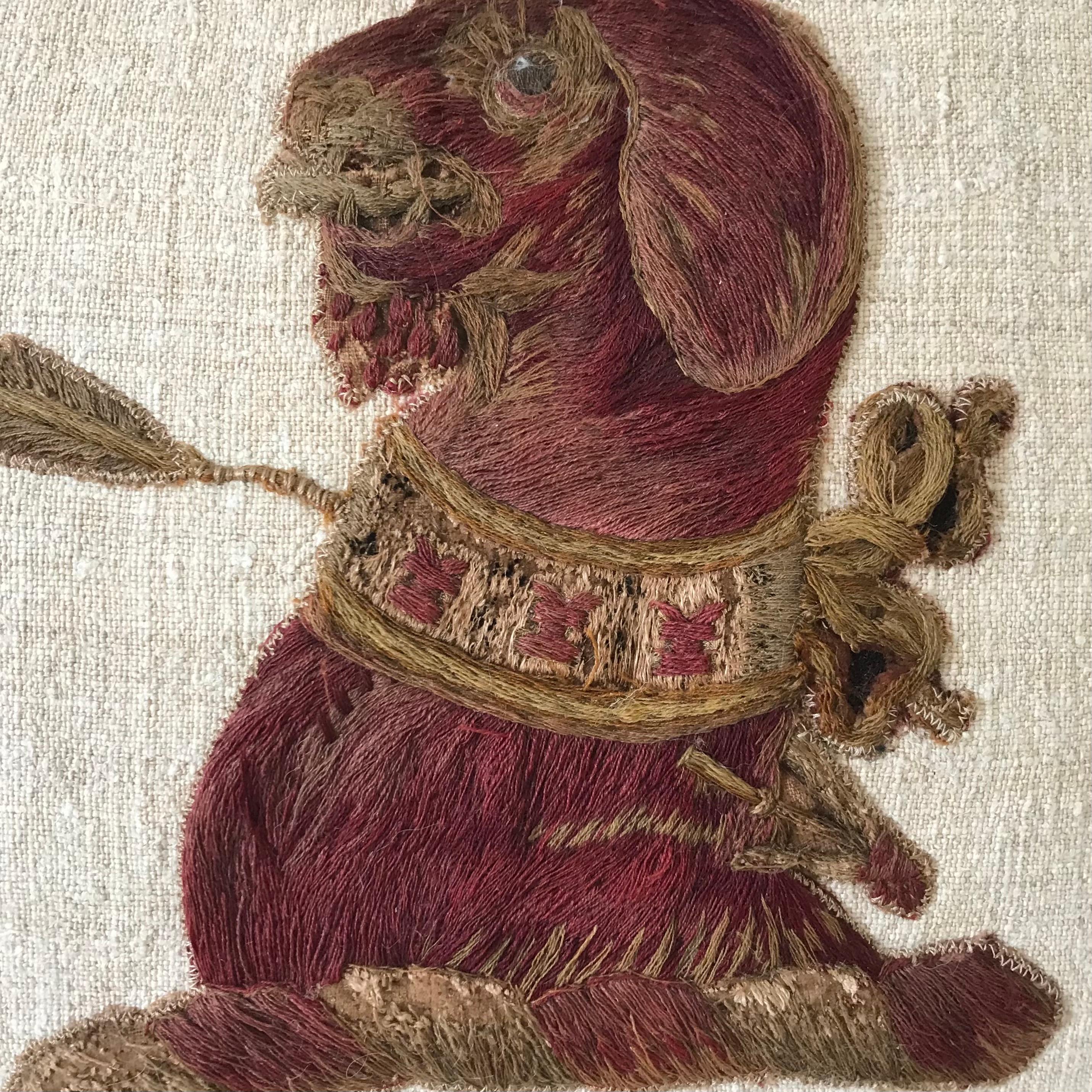 English 18th Century Needlework Dog Cushion For Sale