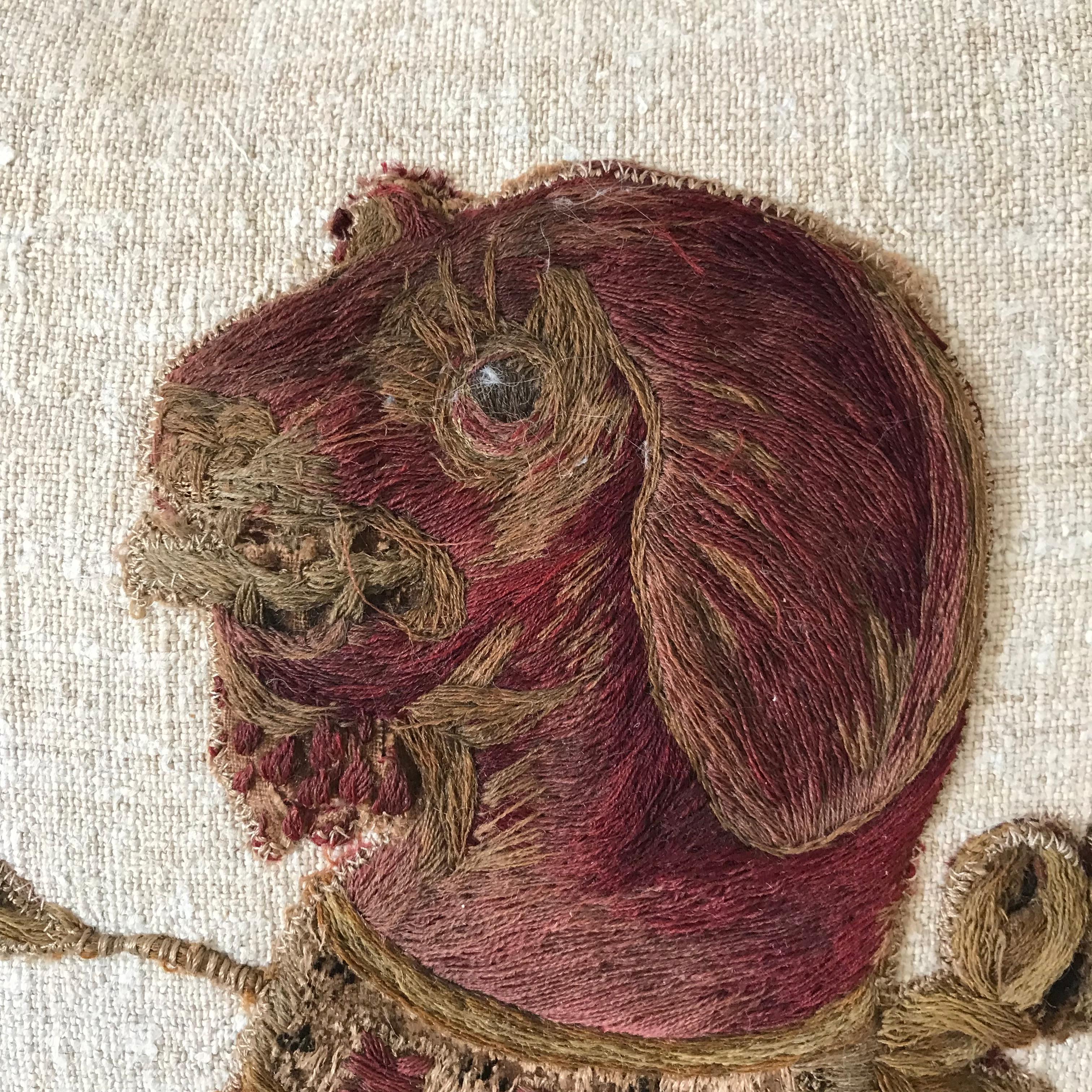 Hand-Crafted 18th Century Needlework Dog Cushion For Sale