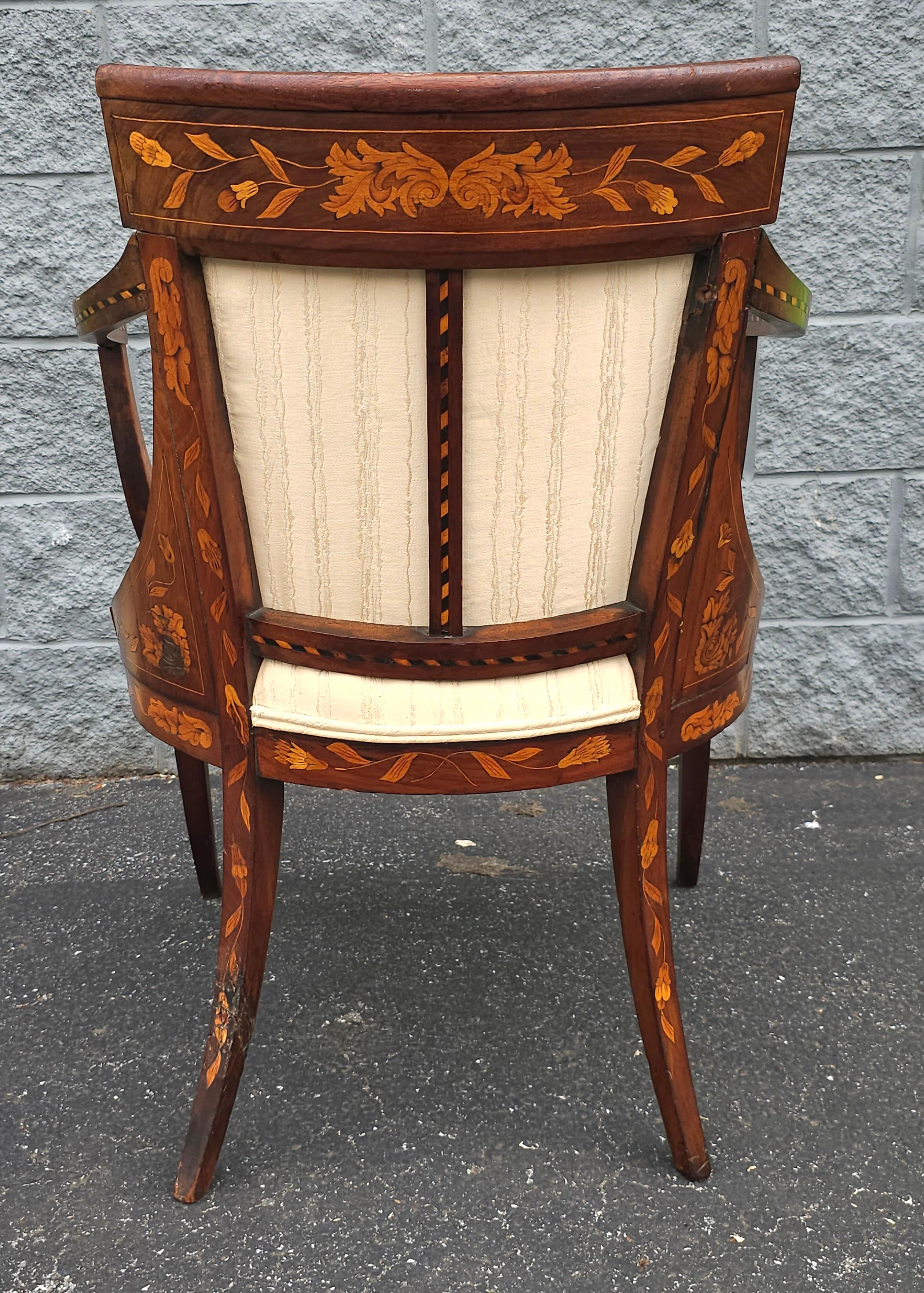 18th Century Neoclassical Dutch Marquetry And Upholstered Armchair For Sale 2