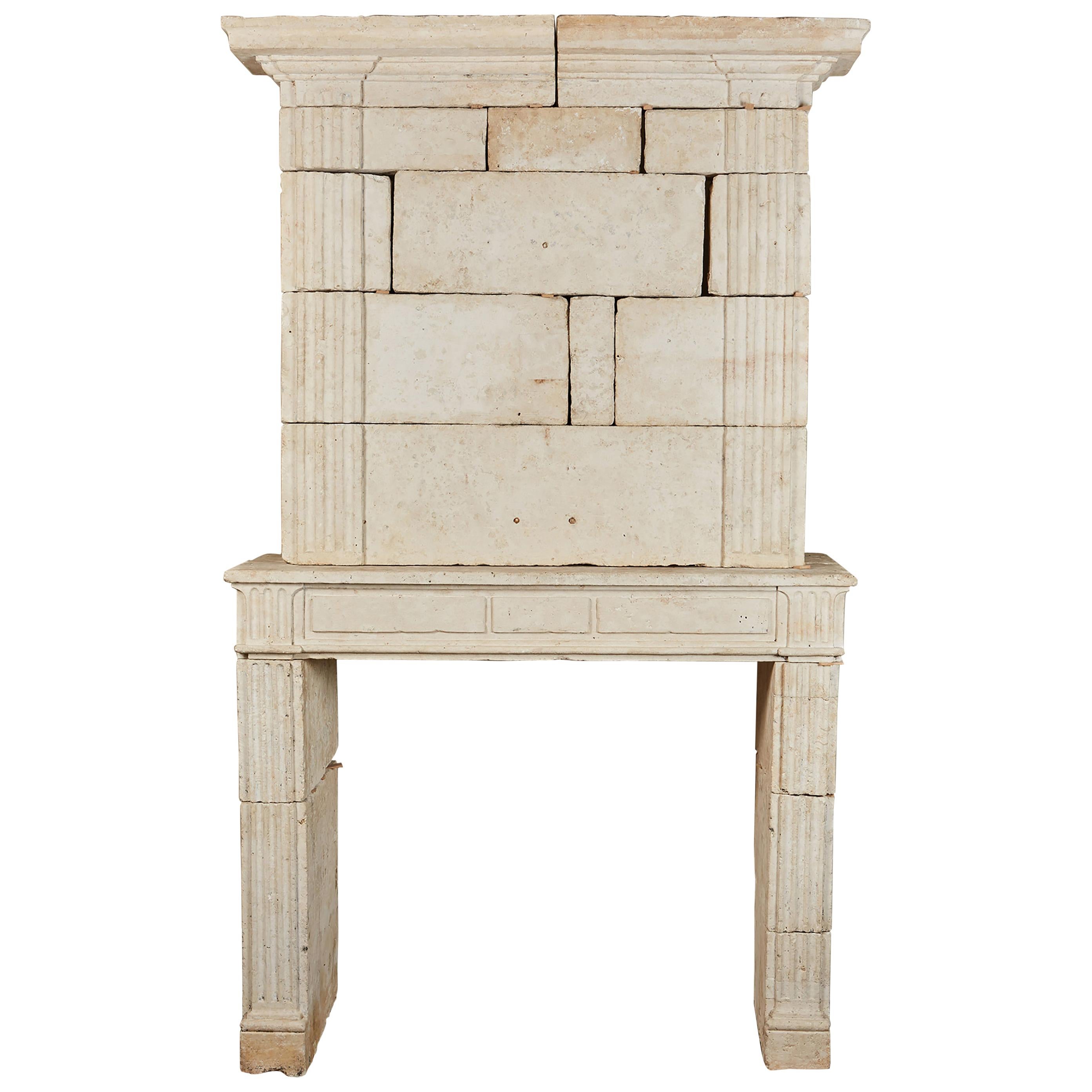 18th Century Neoclassical French Limestone Fireplace Surround