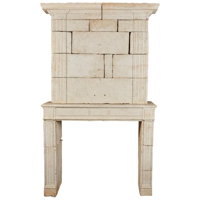 18th Century Neoclassical French Limestone Fireplace Surround For Sale