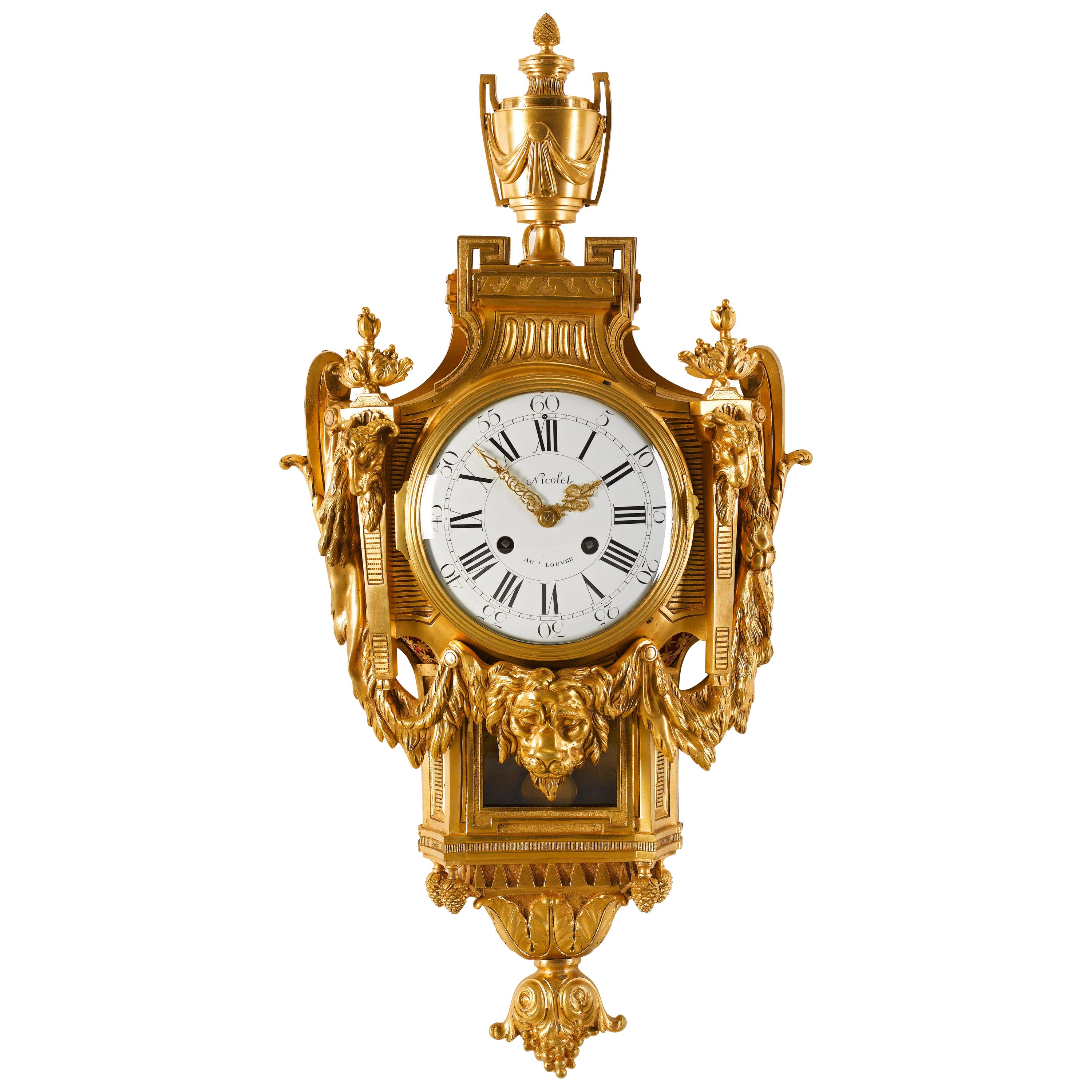 18th Century Neoclassical French Louis XVI Gilt Bronze Cartel Clock