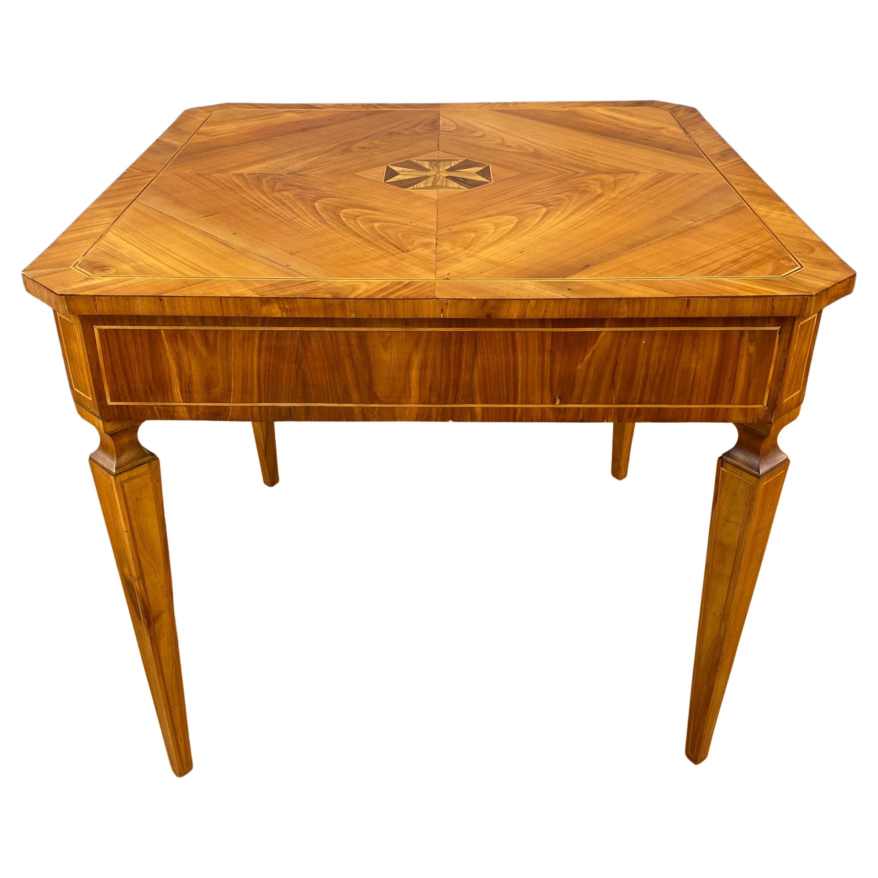 18th Century Neoclassical Italian Marquetry Cherry Table For Sale