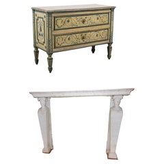 18th century, Neoclassical Lacquered Wood Chest of Drawers and Marble Fireplace