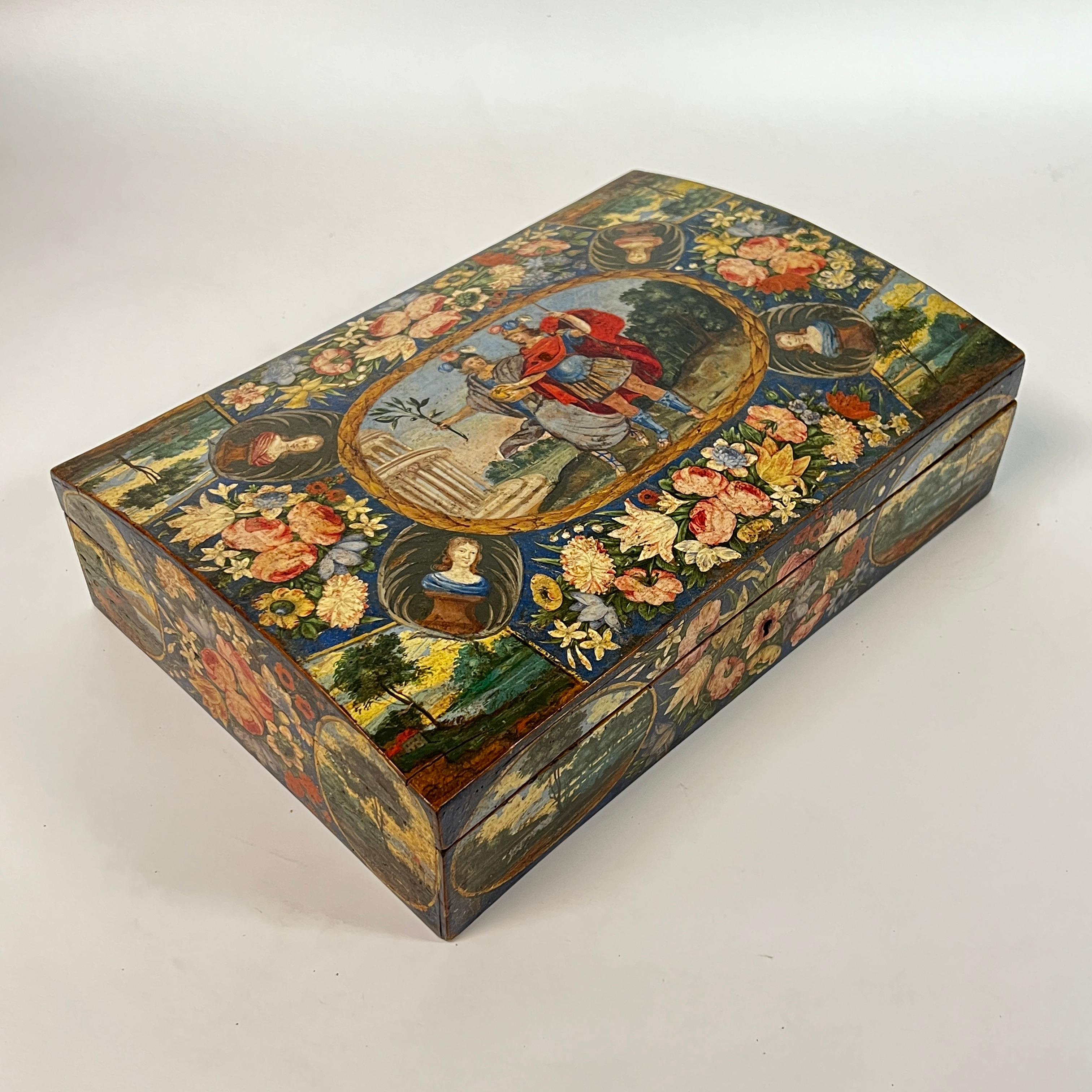 Hand-Painted Louis XIV Period Polychrome-Painted Casket Writing Box